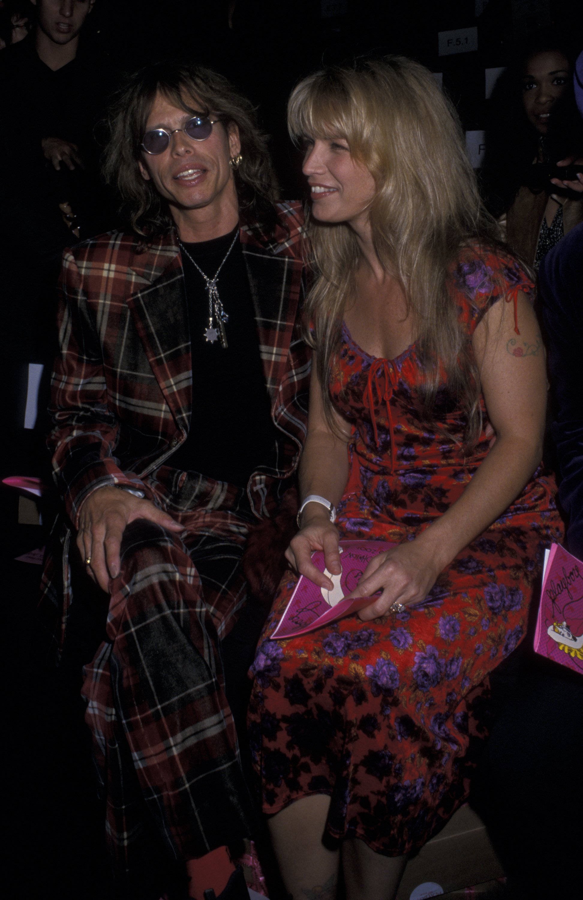 Steven Tyler and Teresa Barrick are pictured at the Betsey Johnson Spring Collection Fashion Show on September 19, 2000, at Bryant Park in New York City | Source: Getty Images