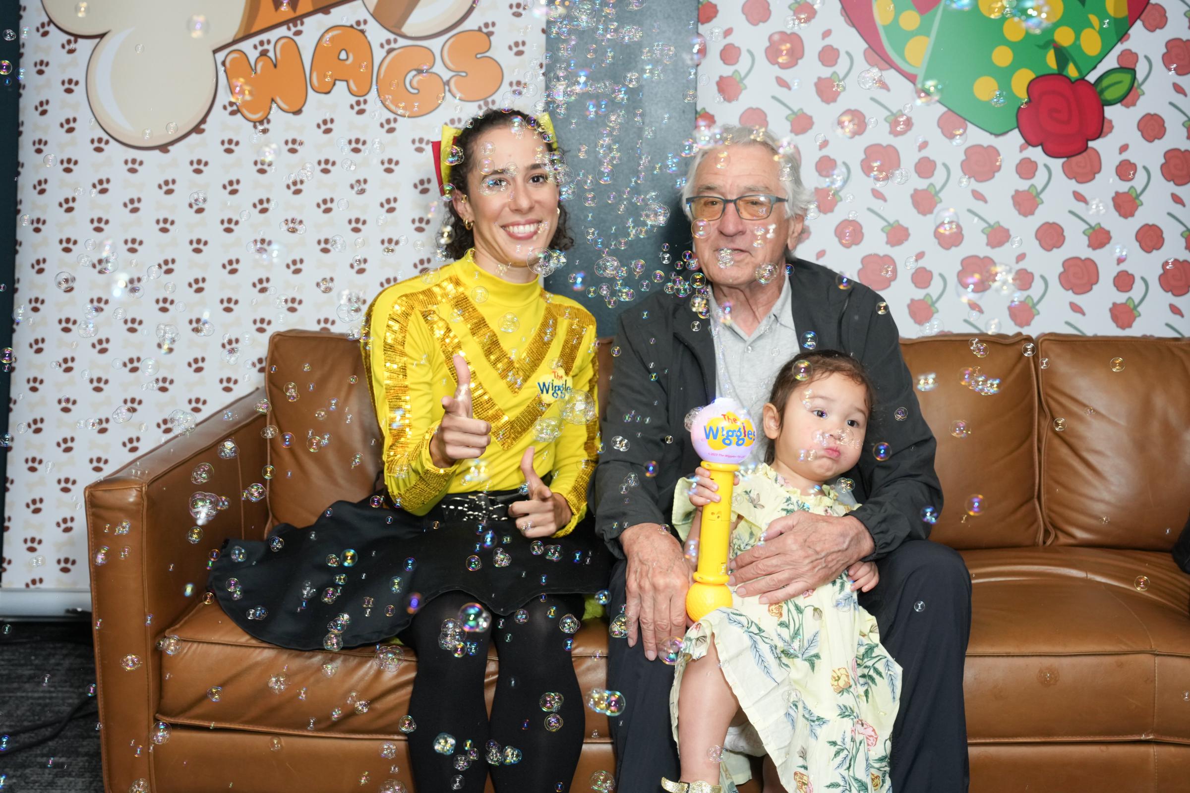 Robert De Niro with his daughter Gia Virginia Chen-De Niro and Evie Ferris from The Wiggles at Kings Theatre on June 28, 2025 | Source: Getty Images