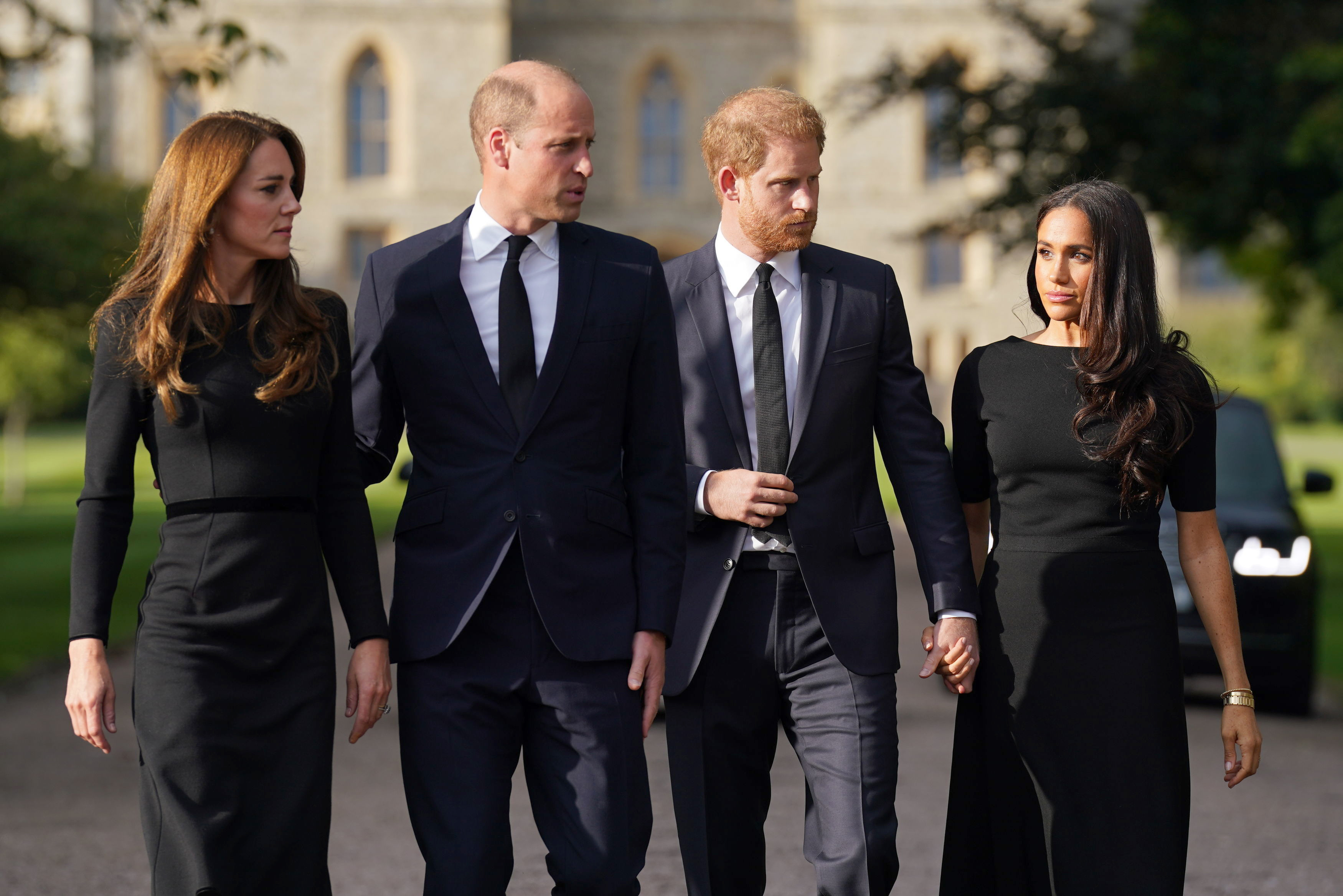 Kate, Princess of Wales, Prince William, and the Duke and Duchess of Sussex photographed at Windsor Castle on September 10, 2022, in Windsor, England. | Source: Getty Images