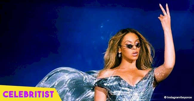 Beyoncé hits the stage in metallic catsuit with flowing cape during concert with Jay Z 