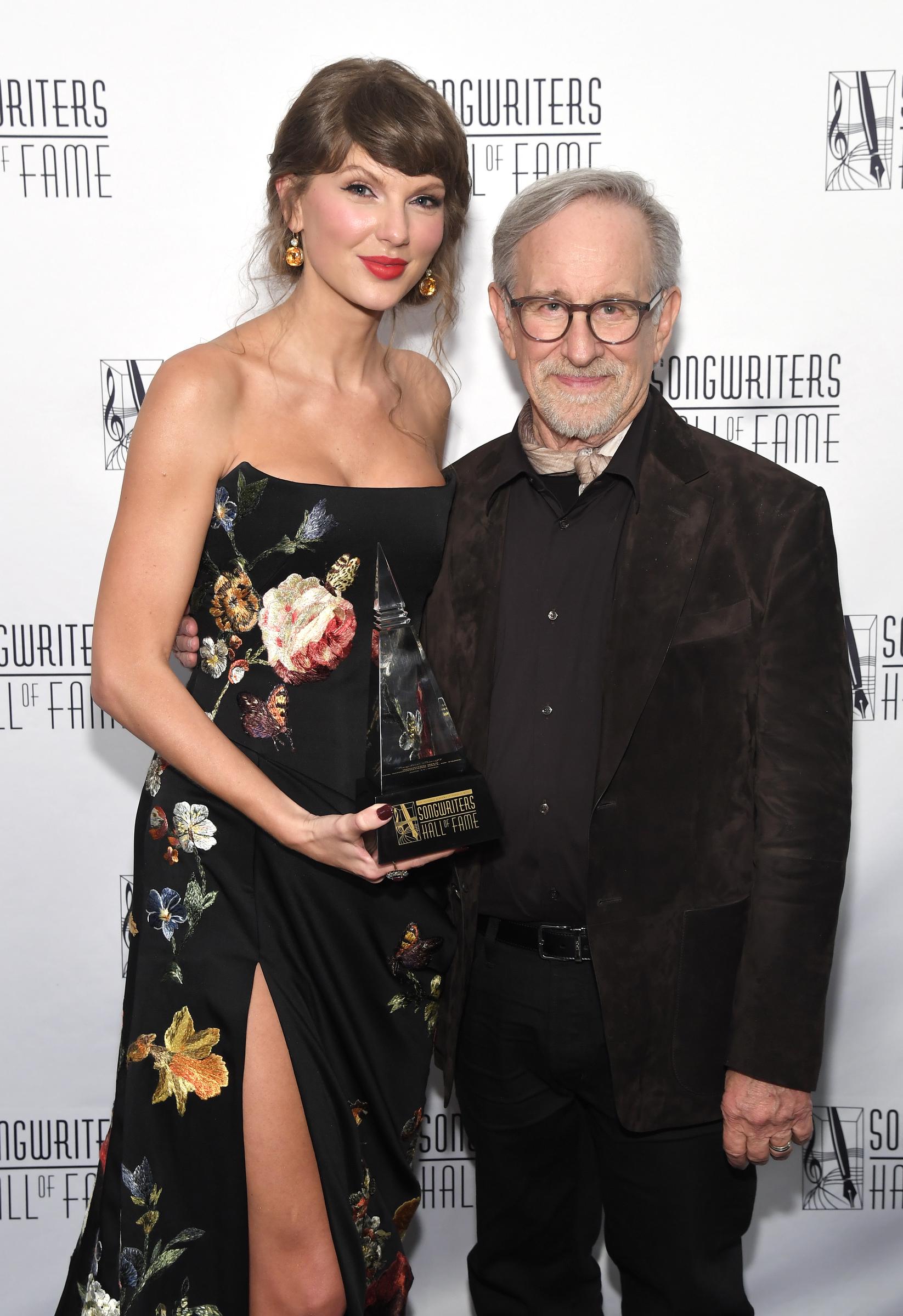 Taylor Swift and Steven Spielberg pose backstage during the 2026 Songwriters Hall Of Fame Induction Ceremony at The New York Marriott Marquis on June 11 in New York City. | Source: Getty Images