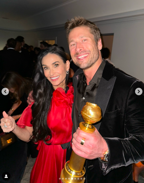 Demi Moore and Glen Powell posing for a photo at the after party | Source: Instagram/demimoore