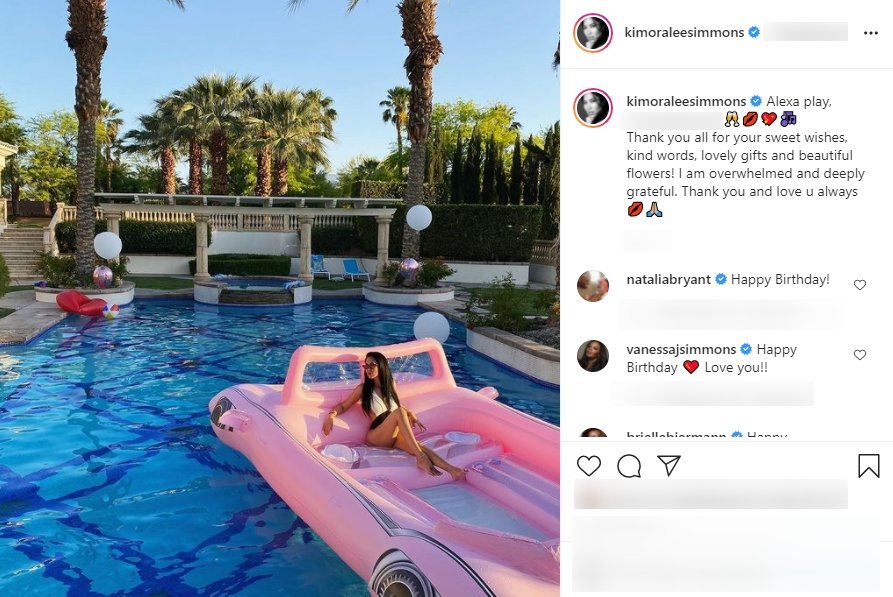 Kimora Lee Simmons sharing a photo of herself lying on an inflatable vehicle in honor of her 46th birthday. | Source: Instagram/kimoraleesimmons