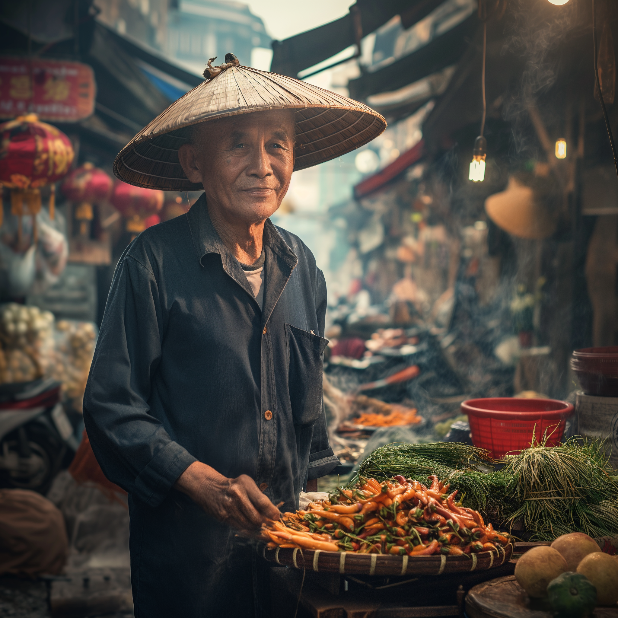 An Asian market vendor | Source: Midjourney