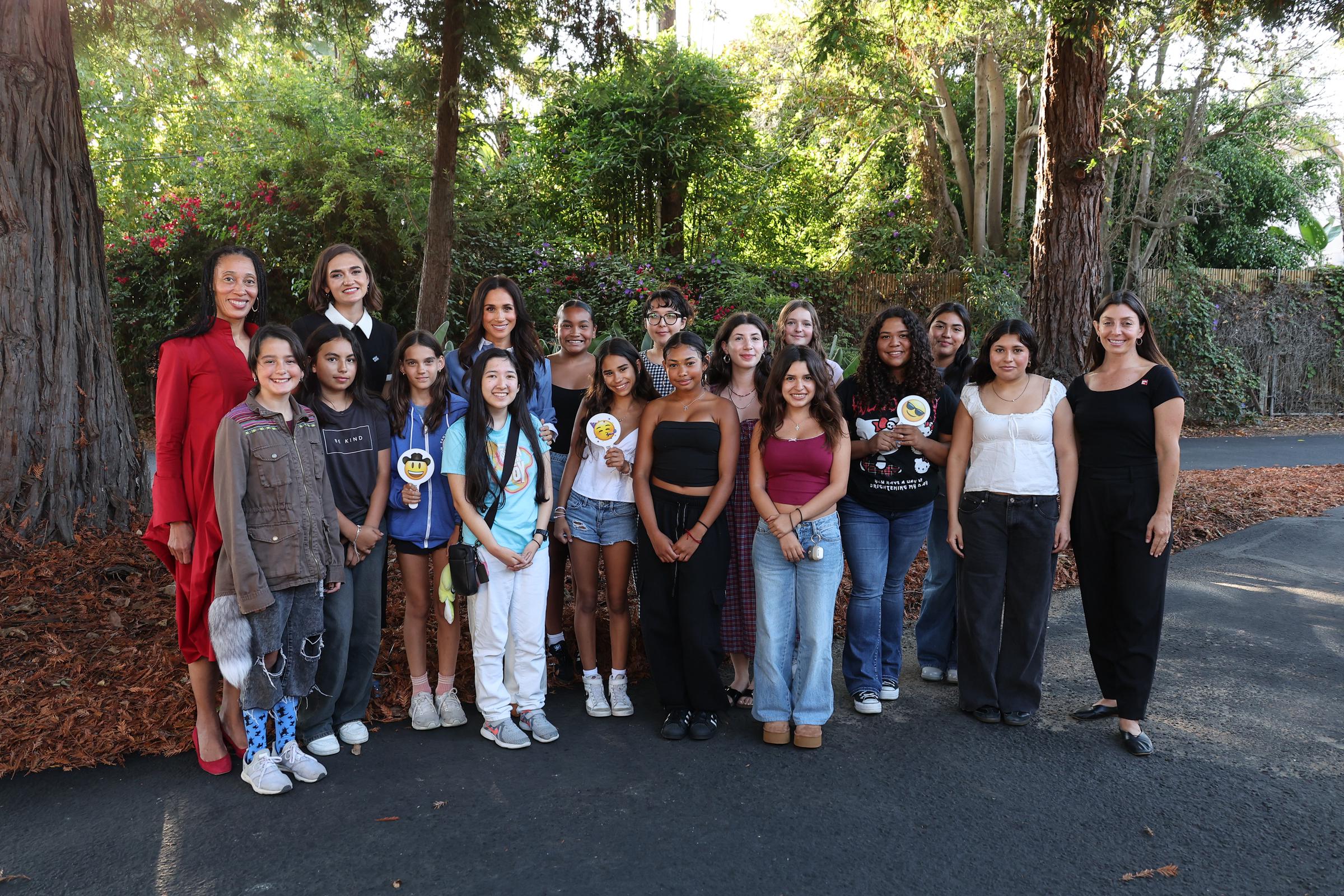 Dr. Stephanie J. Hull, Larissa May, Meghan Markle, The Duchess of Sussex, and a group of tweens seen at Girls Inc. of Greater Santa Barbara in Santa Barbara, California, on October 2, 2024 | Source: Getty Images