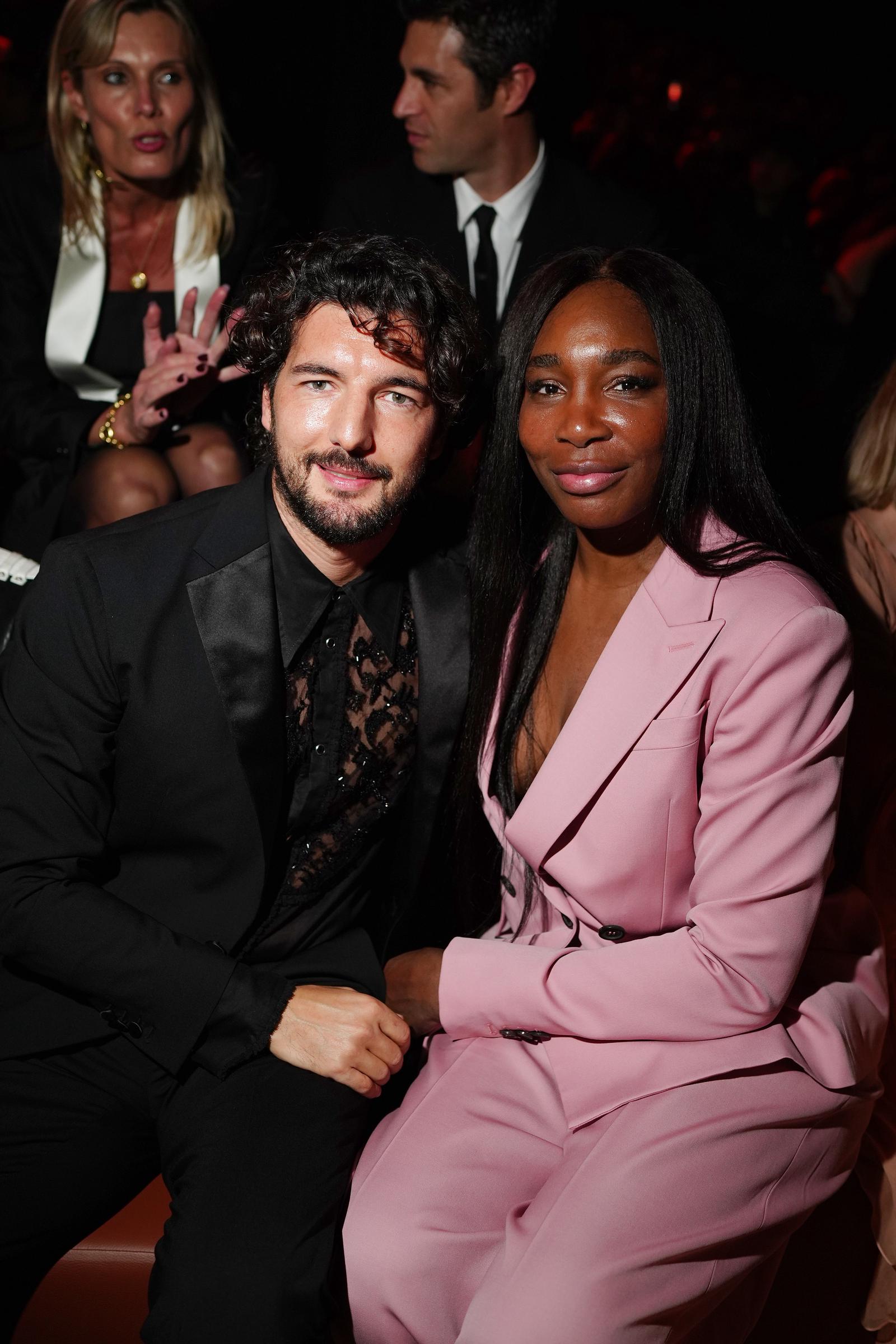 Venus Williams and her fiance, Andrea Preti in the the front row at the Dsquared2 F/W 2025 - 2026 runway during the Milan Fashion Week - Womenswear Fall/Winter 2025/2026 in Milan, Italy on February 25, 2025 | Getty Images