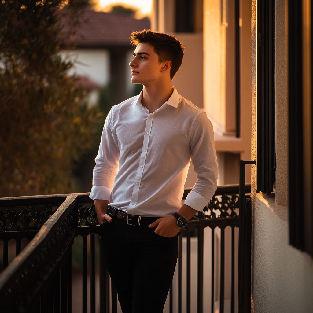 Successful young man standing at his balcony | Source: Midjourney