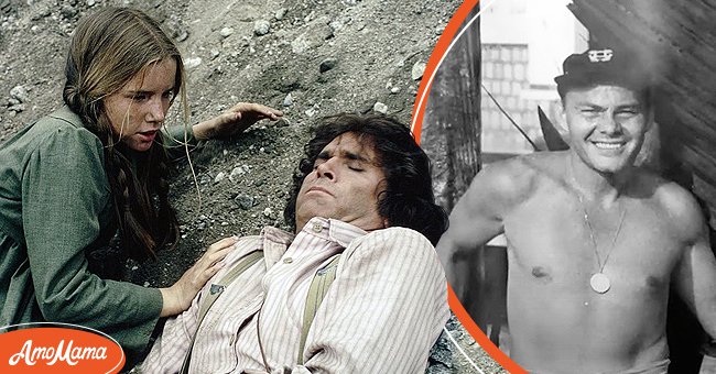 A still image of Michael Landon as Charles Philip Ingalls and Melissa Gilbert as Laura Ingalls from an episode of  TV show "Little House on the Prairie" which aired on December 20, 1976 [left]. A picture of Melissa's father, Paul Gilbert [right]  | Photo: Getty Images || youtube.com/OWN 