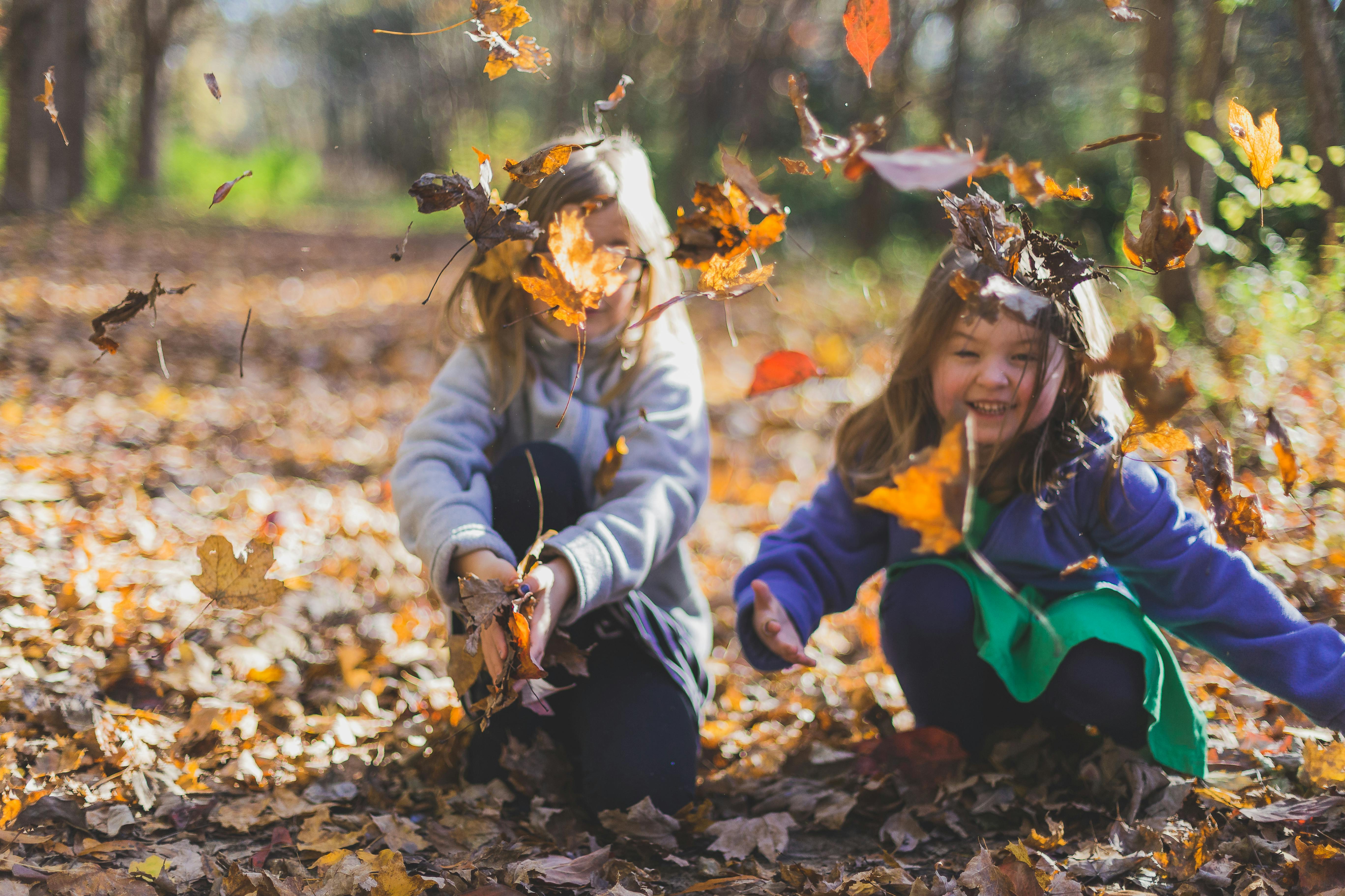 Children playing in falling leaves | Source: Pexels