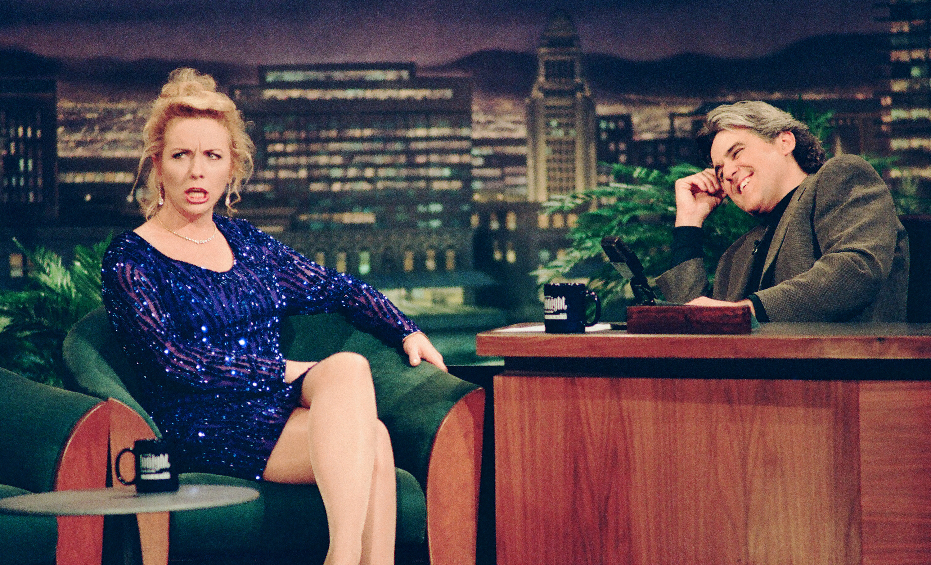 Brett Butler during an interview with host Jay Leno on May 24, 1994, in "The Tonight Show with Jay Leno" | Source: Getty Images