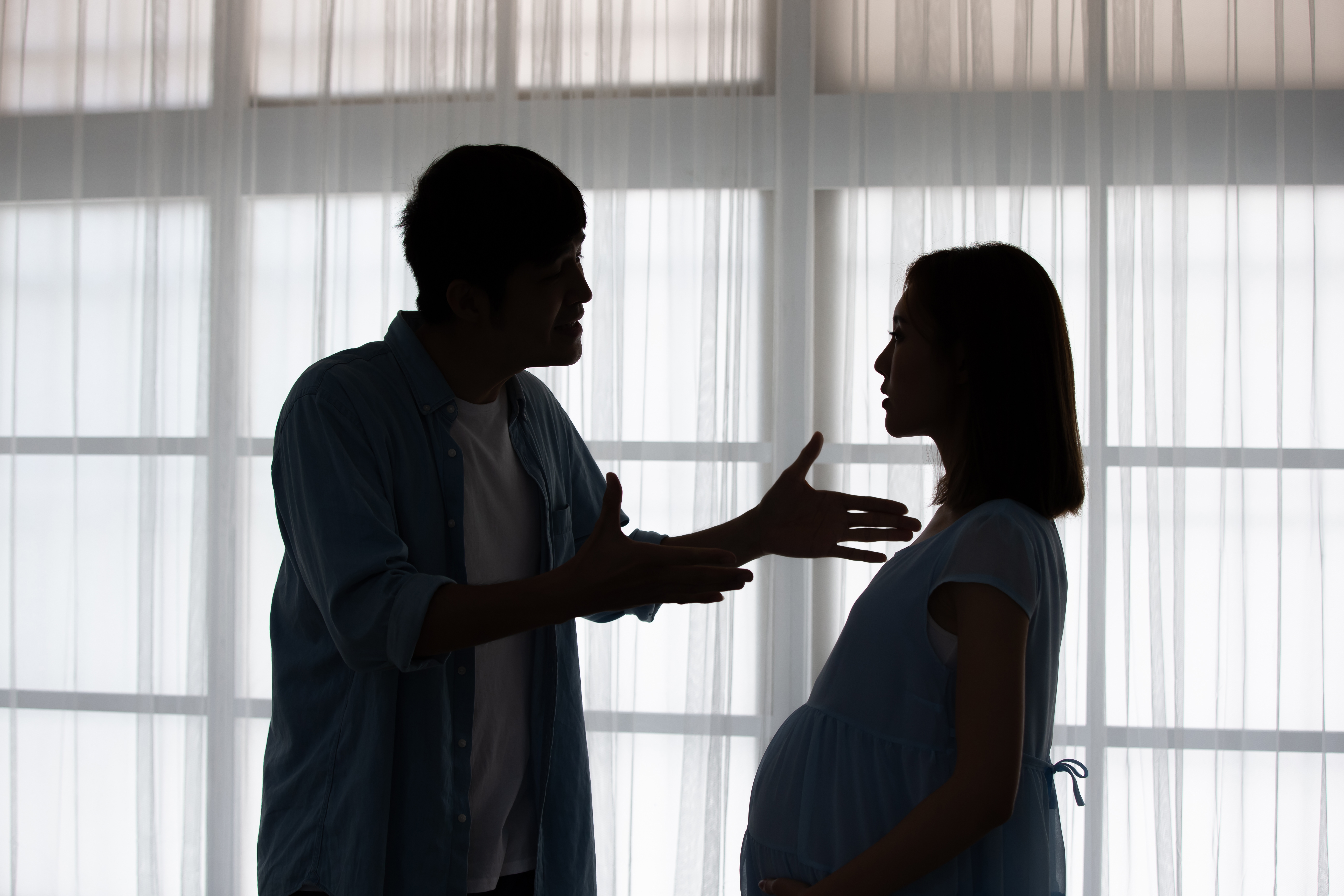 Silhouette of a man arguing with his pregnant wife | Source: Shutterstock