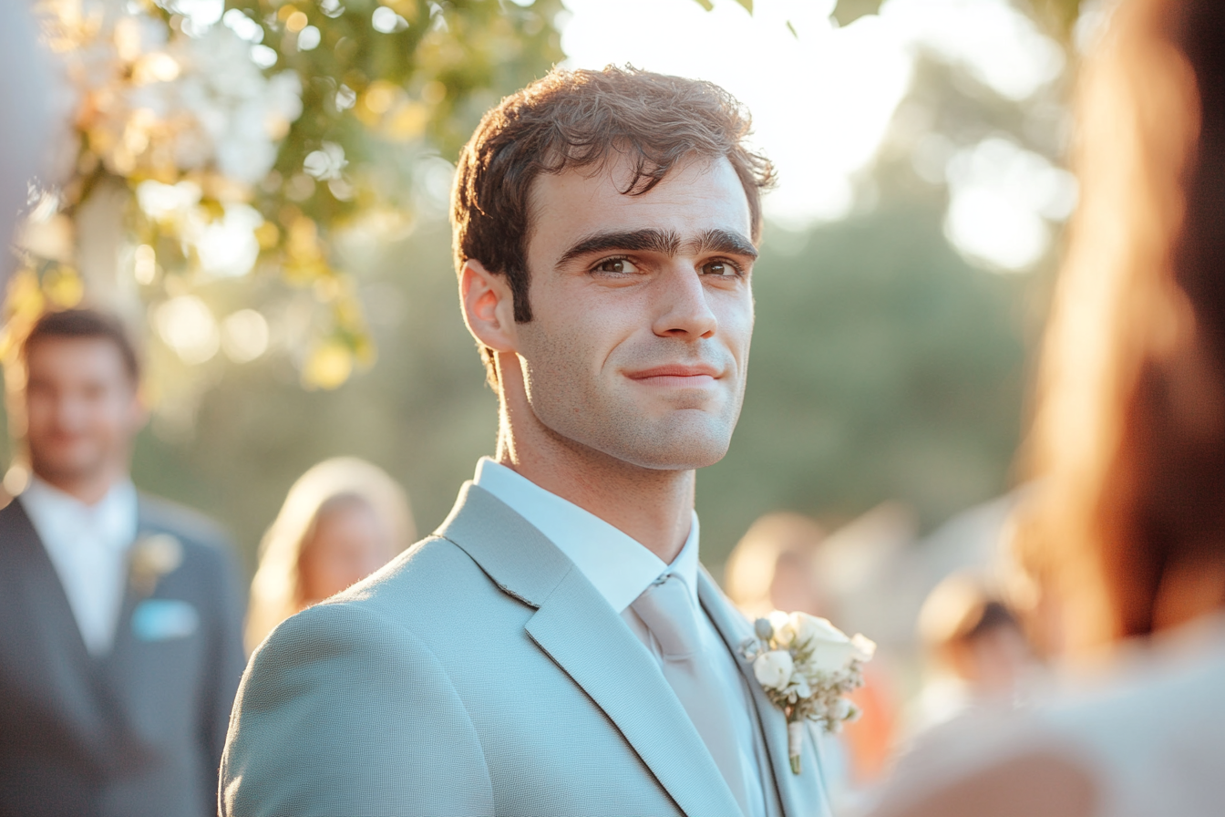 A groom looking at the bride | Source: Midjourney