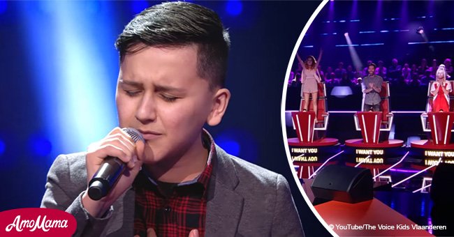 Boy nervously takes the stage and sings a Celine Dion song to a standing ovation