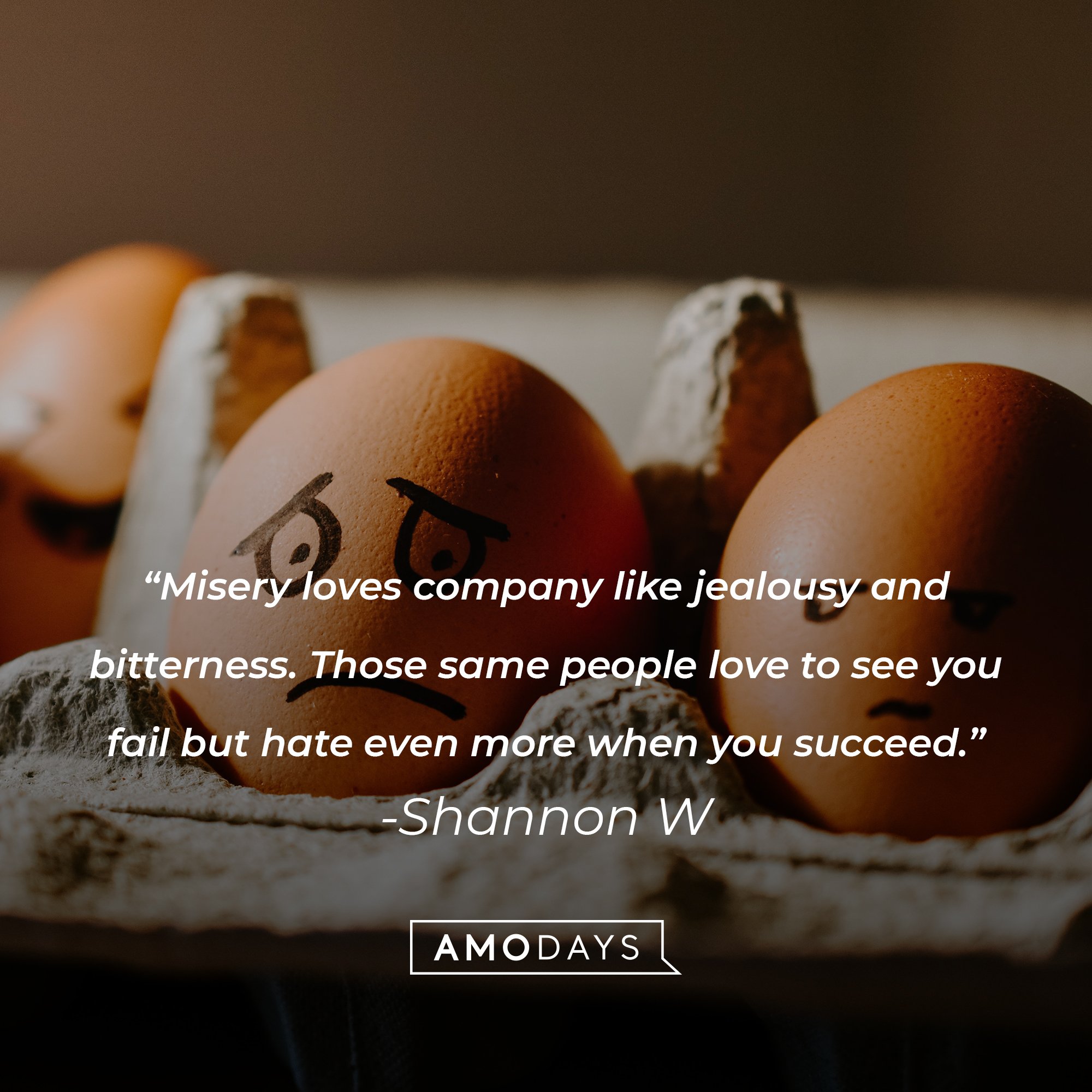  Shannon W’s quote: "Misery loves company like jealousy and bitterness. Those same people love to see you fail but hate even more when you succeed." | Image: AmoDays