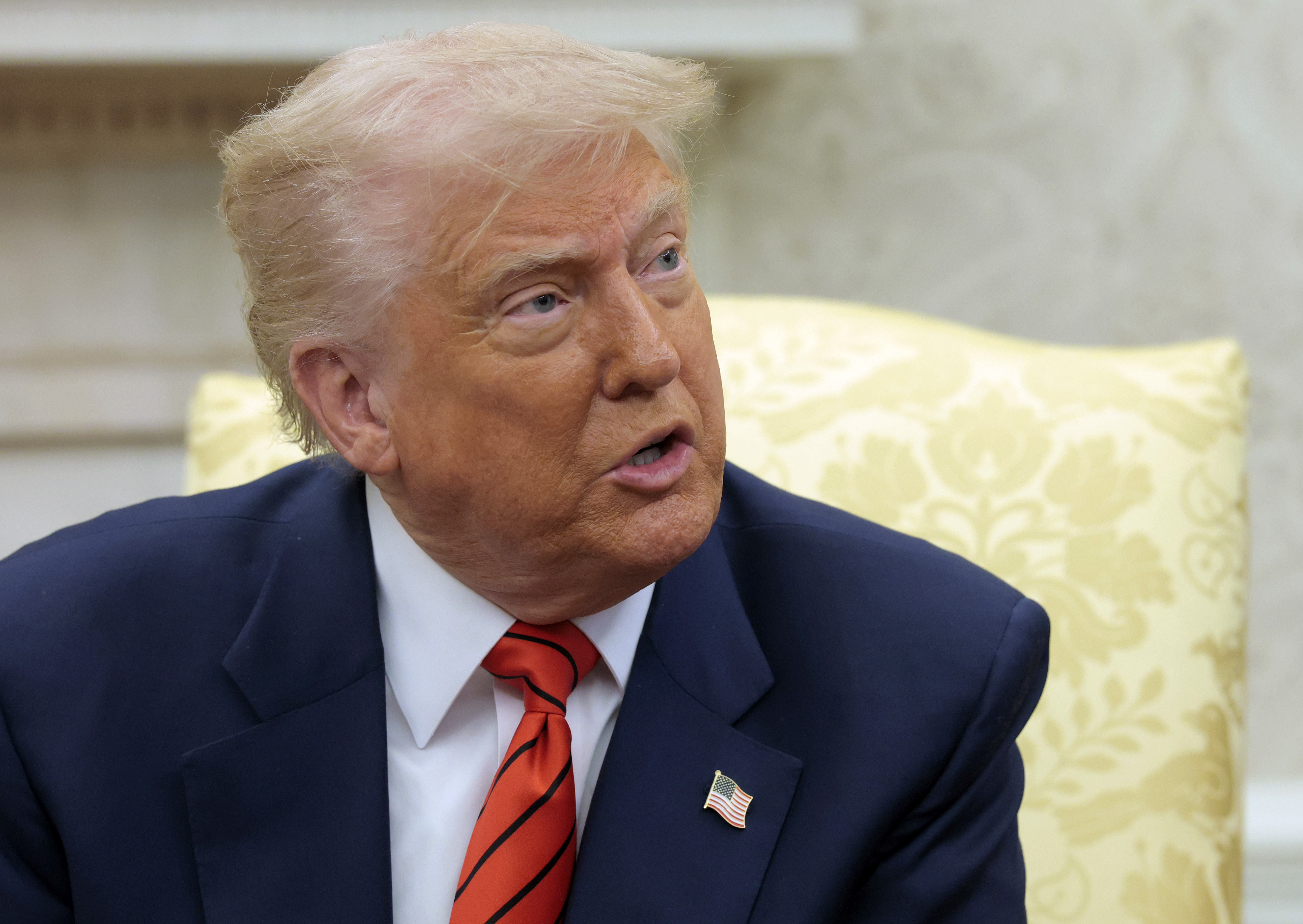 U.S. President Donald Trump speaks during a meeting with Canadian Prime Minister Mark Carney in the Oval Office at the White House on May 6, 2025, in Washington, DC | Source: Getty Images