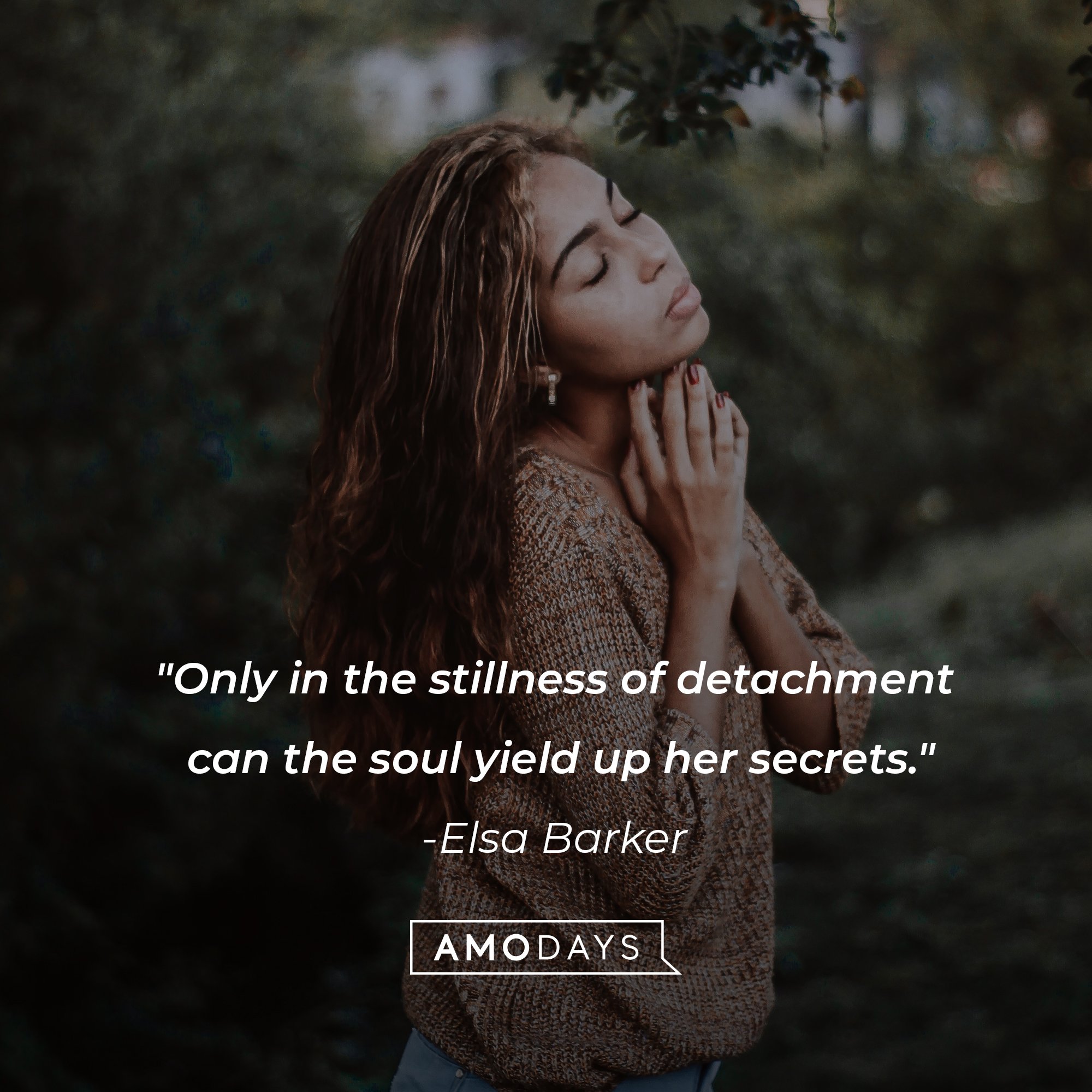Elsa Barker's quote: "Only in the stillness of detachment can the soul yield up her secrets." | Image: AmoDays
