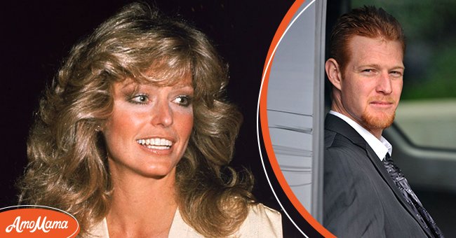 Farrah Fawcett arrives at the Golden Globe Awards at the Beverly Hilton Hotel, California, January 1977 [Left] | Farrah Fawcett's son Redmond O'Neal leaves court on March 27, 2012 . [Right] | Photo : Getty Images