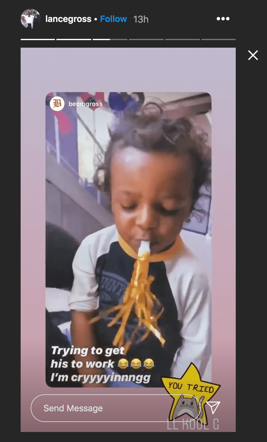 Lennon Lorin Gross blows on a party in a video of a quarantine celebration for her kindergarten graduation | Source: Instagram.com/lancegross