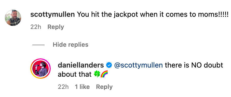 A screenshot of a fan commenting on Daniel Landers' birthday post for his mom posted on July 18, 2023 | Source: Instagram.com/@daniellanders