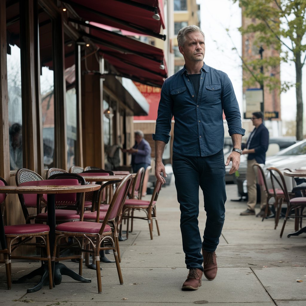 A man walking away from a café | Source: Midjourney