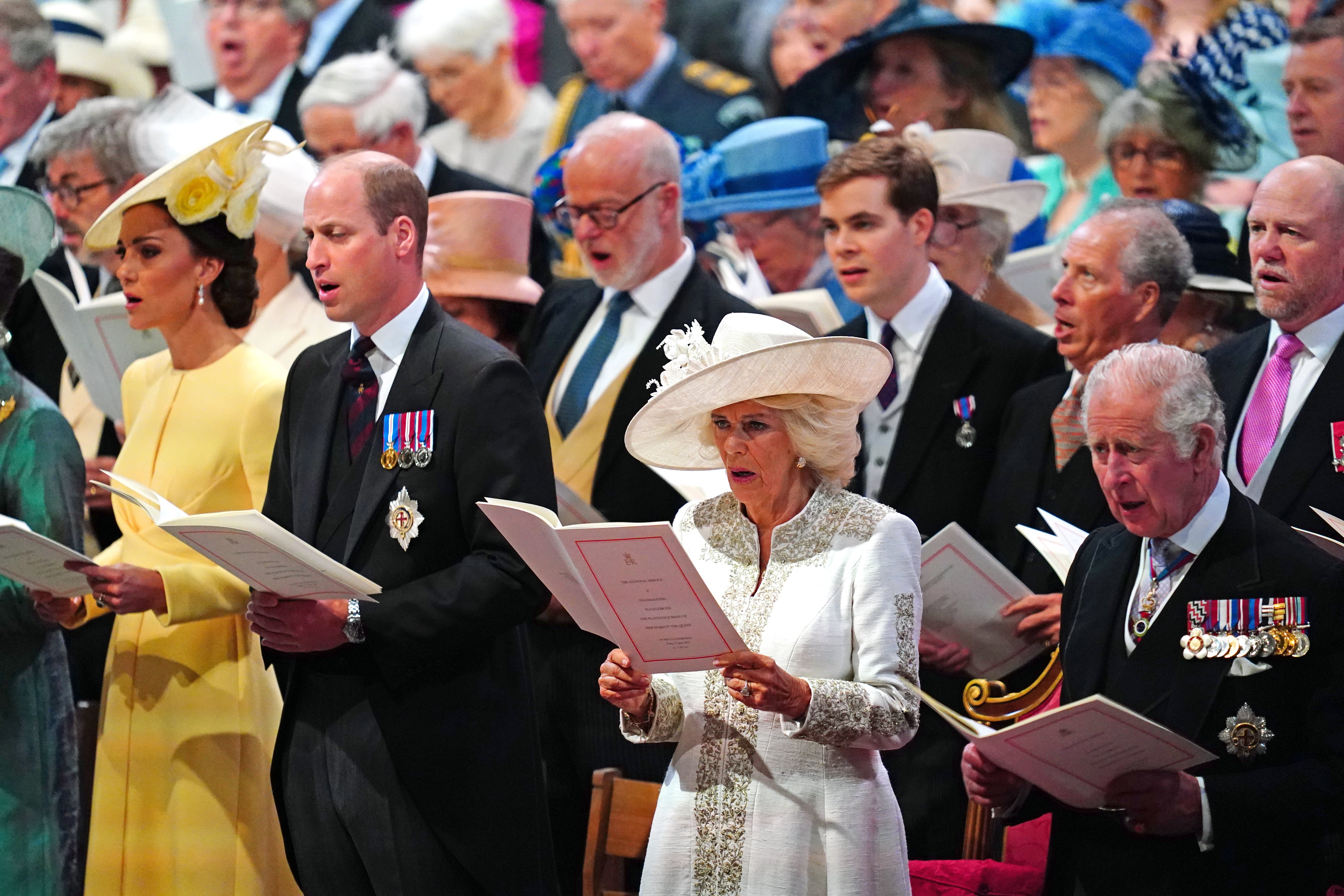 Duchess Kate, Prince William, Duchess Camilla and Prince Charles at the National Service of Thanksgiving to celebrate the Queen's Platinum Jubilee at St Paul's Cathedral on June 3, 2022 in London, England.  |  Source: Getty Images