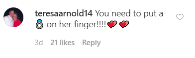 A fan comments on a Derek Hough Valentine’s day tribute to his girlfriend Hayley Ernert | Source: Instagram.com/derekhough