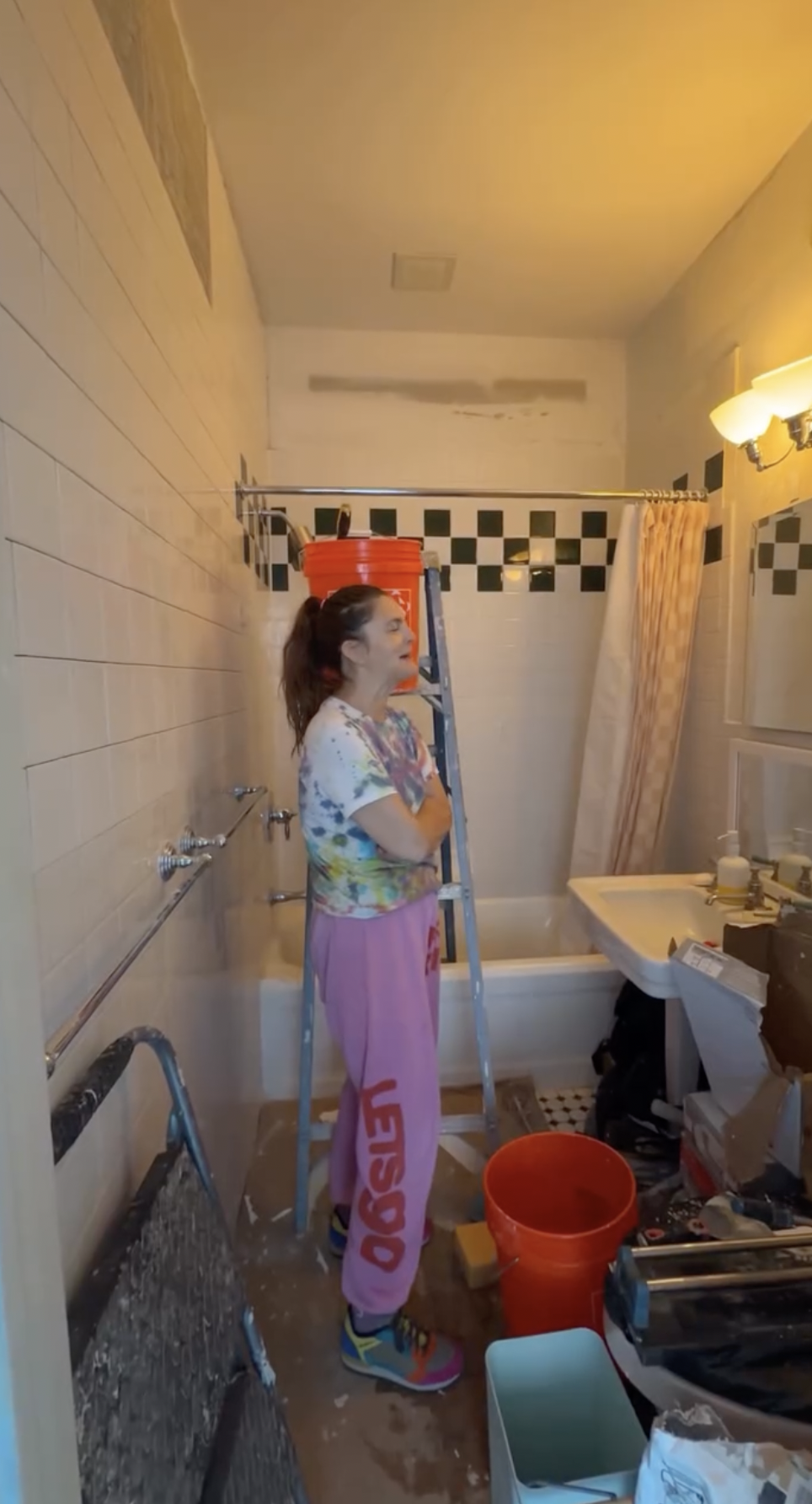 Drew Barrymore renovating her bathroom from a post dated July 21, 2025. | Source: Instagram/drewbarrymore