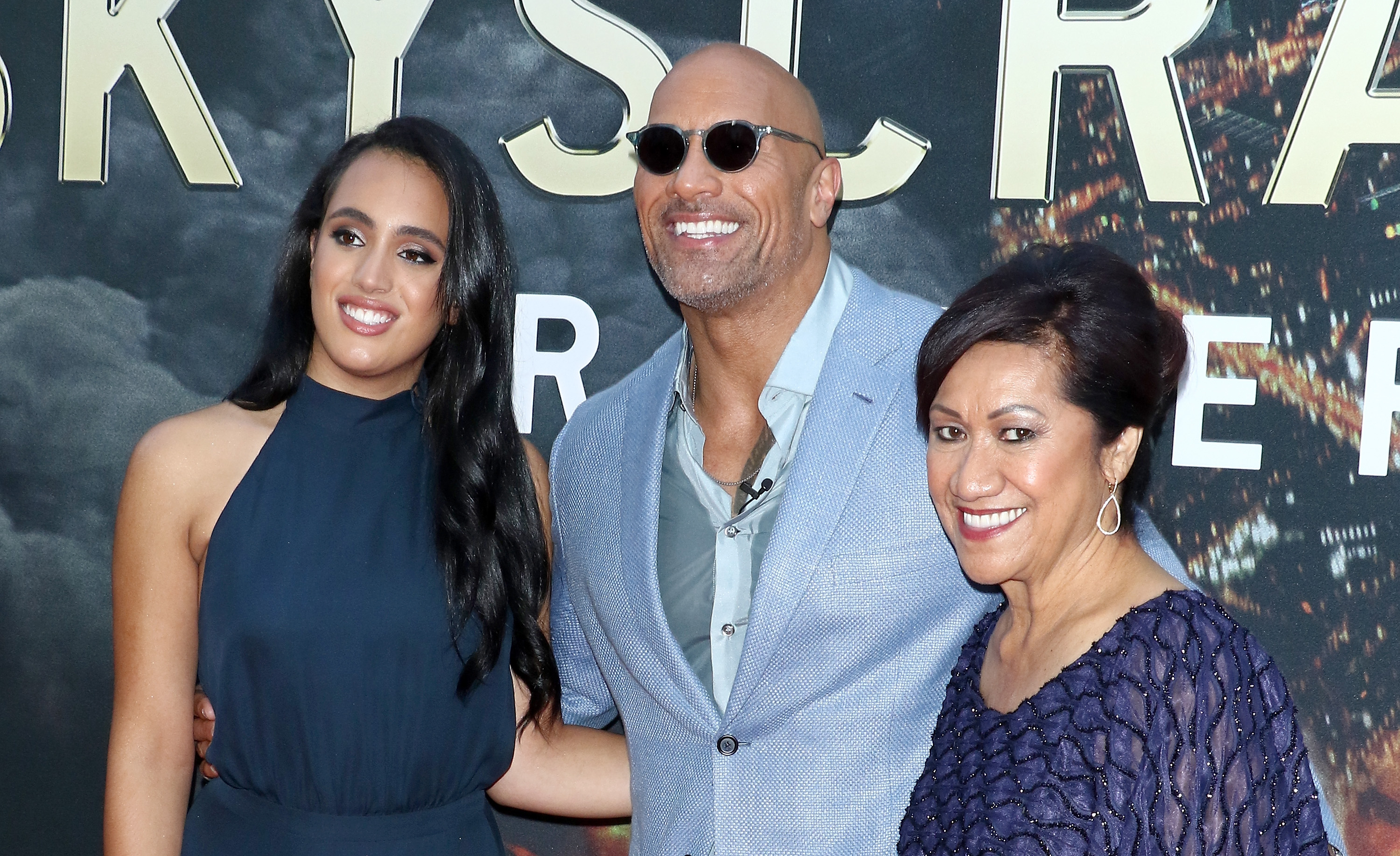 Simone Garcia Johnson, Dwayne Johnson and Ata Johnson attend the "Skyscraper" New York premiere at AMC Loews Lincoln Square on July 10, 2018, in New York City | Source: Getty Images