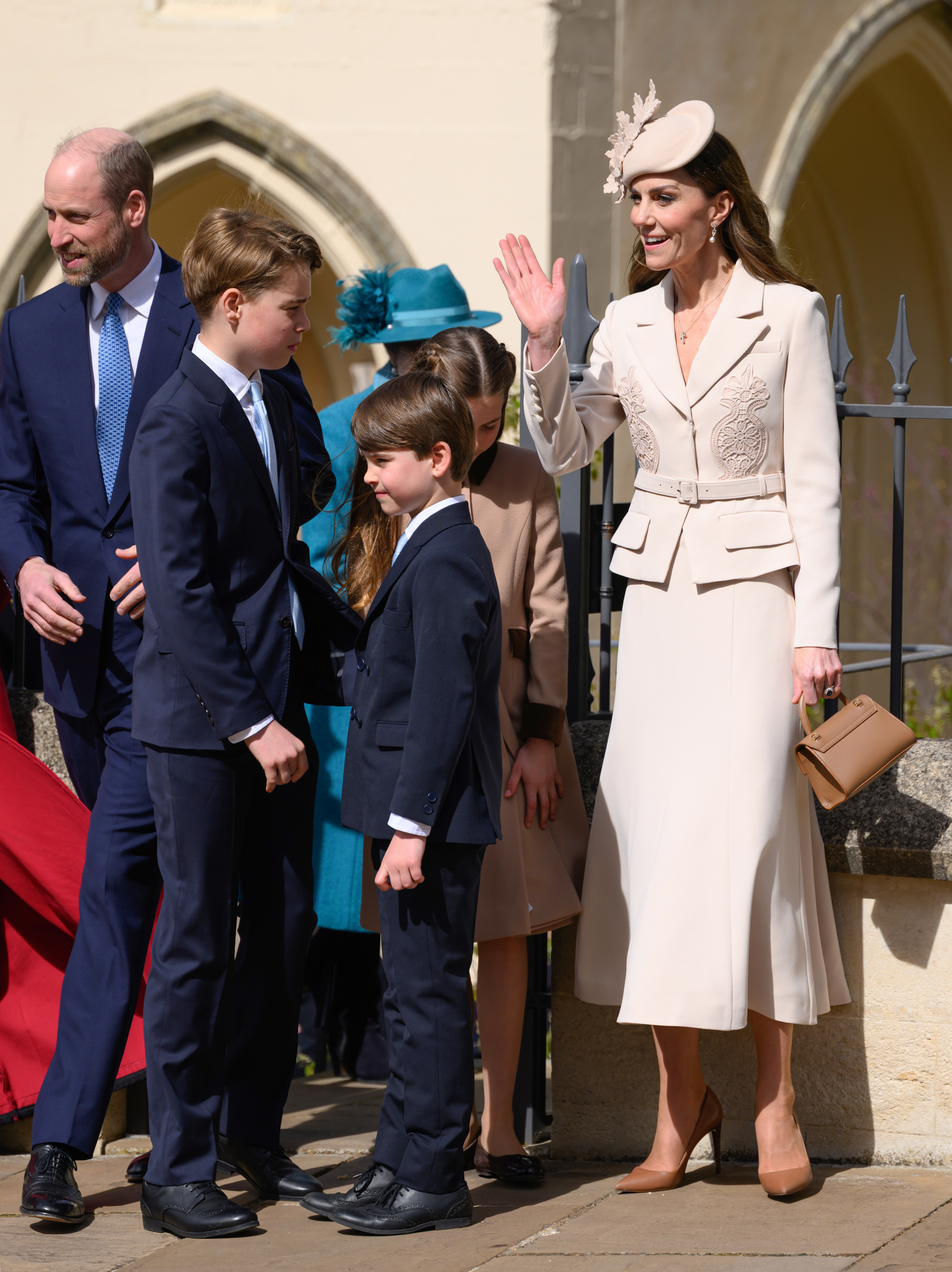 Prince George of Wales, Prince Louis of Wales, Princess Charlotte of Wales and Catherine, Princess of Wales attend the 2026 Easter Matins Service at St George's Chapel on April 5, 2026 in Windsor, England | Source: Getty Images