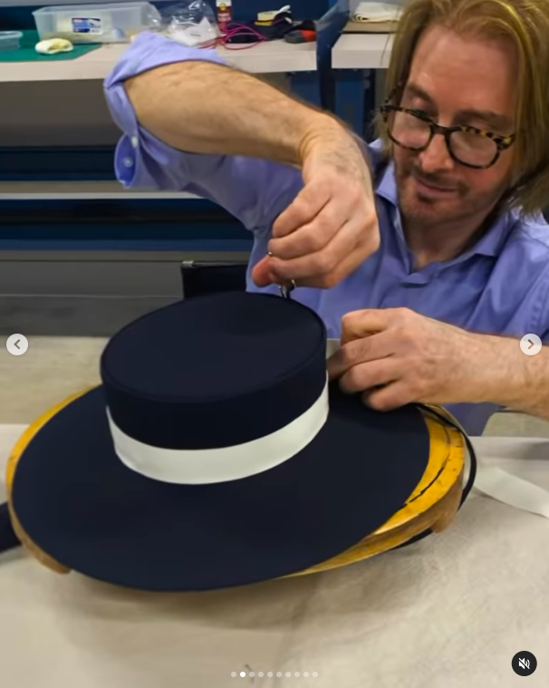 Eric Javits making Melania Trump's inauguration hat. | Source: Instagram/ericjavits