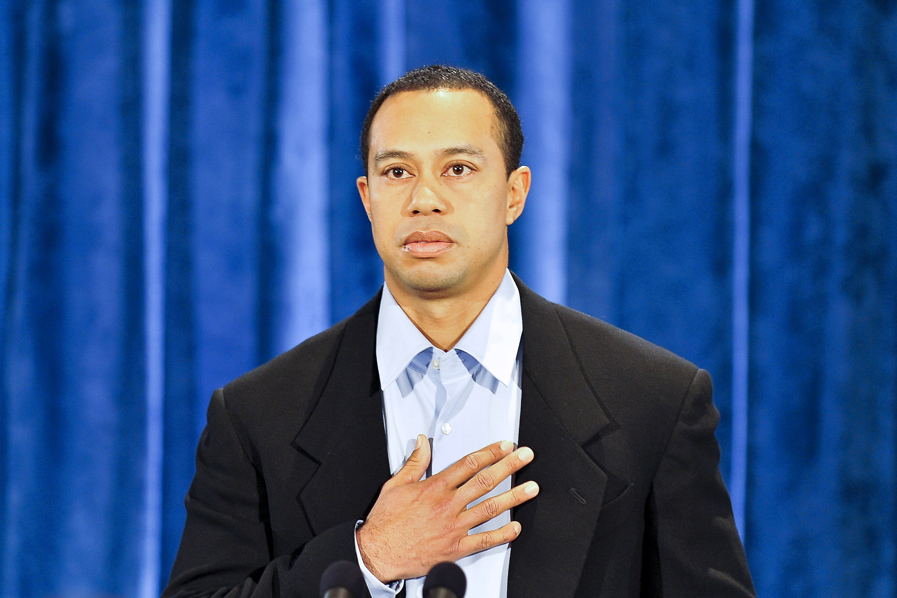 Tiger Woods makes a statement from the Sunset Room at TPC Sawgrass on February 19, 2010, in Ponte Vedra Beach, Florida | Source: Getty Images