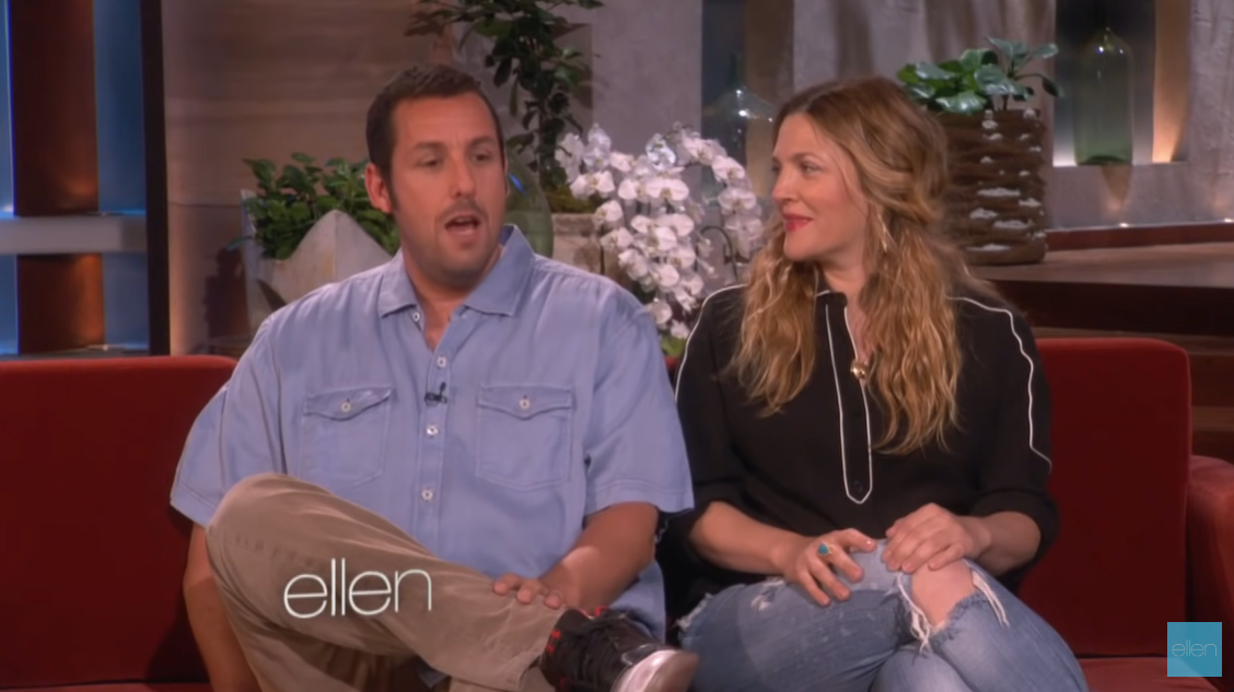 Adam Sandler says his wife, Jackie, would plead with him to "look a little more alive" during romantic scenes "for the sake of women," in an interview on "The Ellen Show," posted on May 14, 2014 | Source: YouTube/TheEllenShow