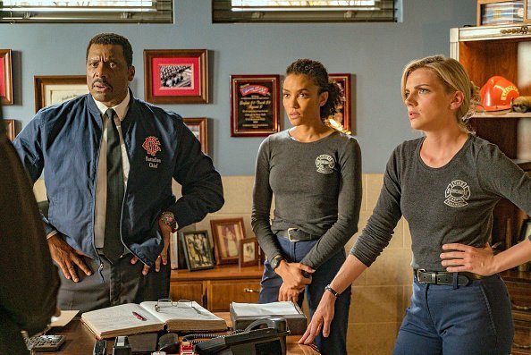 Eamonn Walker, Annie Ilonzeh and Kara Killmer on set of Chicago Fire | Photo: Getty Images