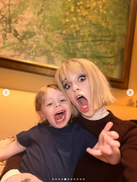Osbourne and her son match each other's wild energy in this playful snap, both caught mid-shout with their mouths open as wide as they will go. The three-year-old threw his hand up in a dramatic claw pose while his mum leaned in beside him, the two of them fully committed to the moment. | Source: Instagram/kellyosbourne