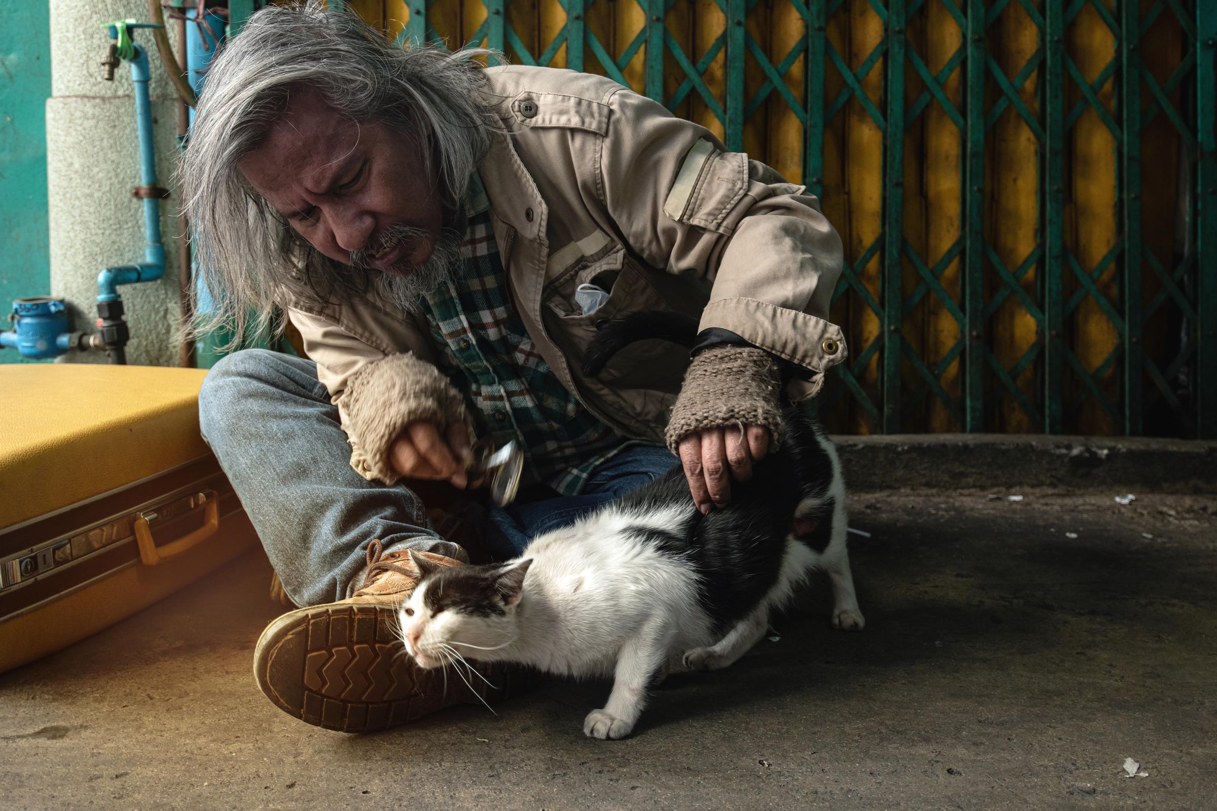 Homeless man with a cat | Source: Shutterstock