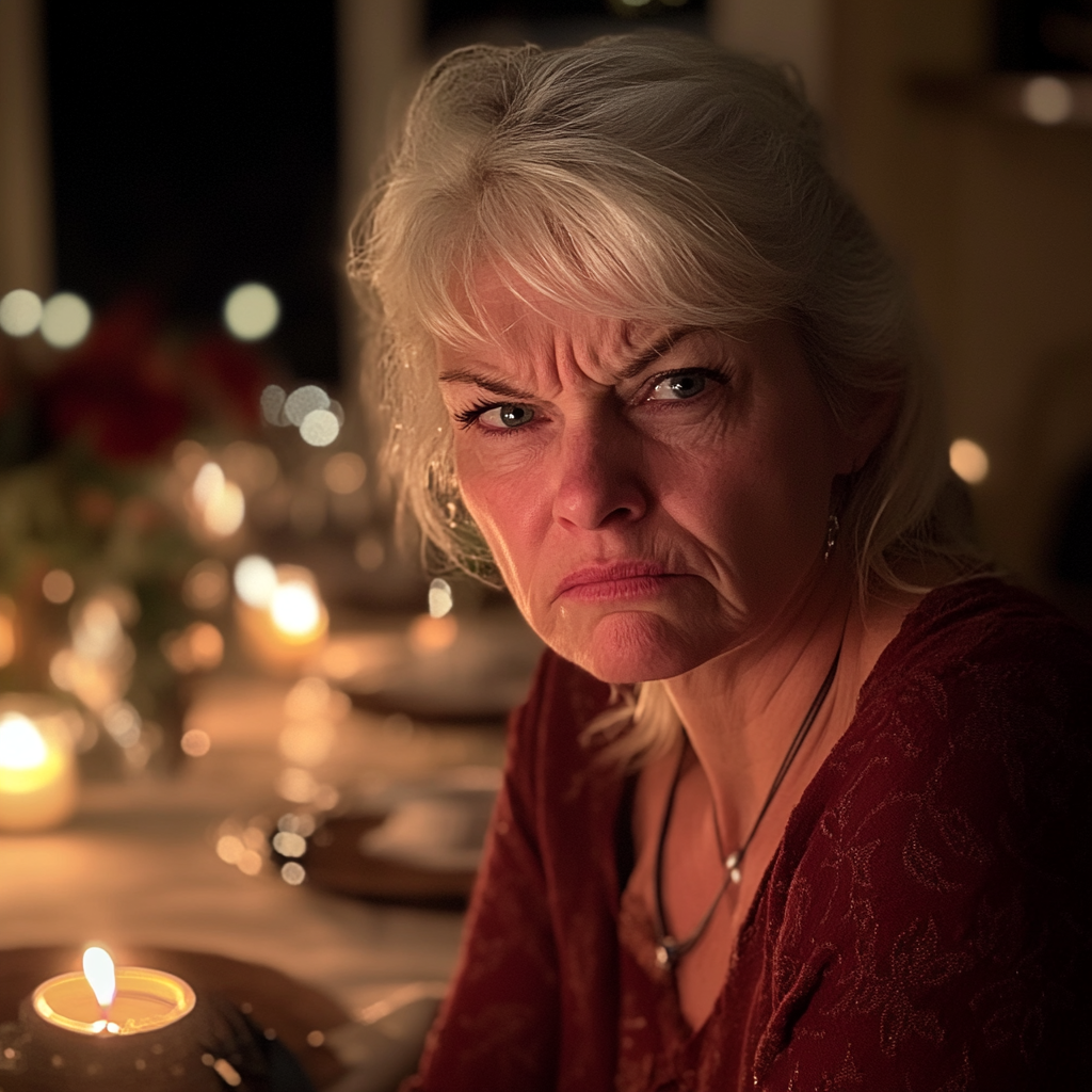 An angry woman sitting at a table | Source: Midjourney