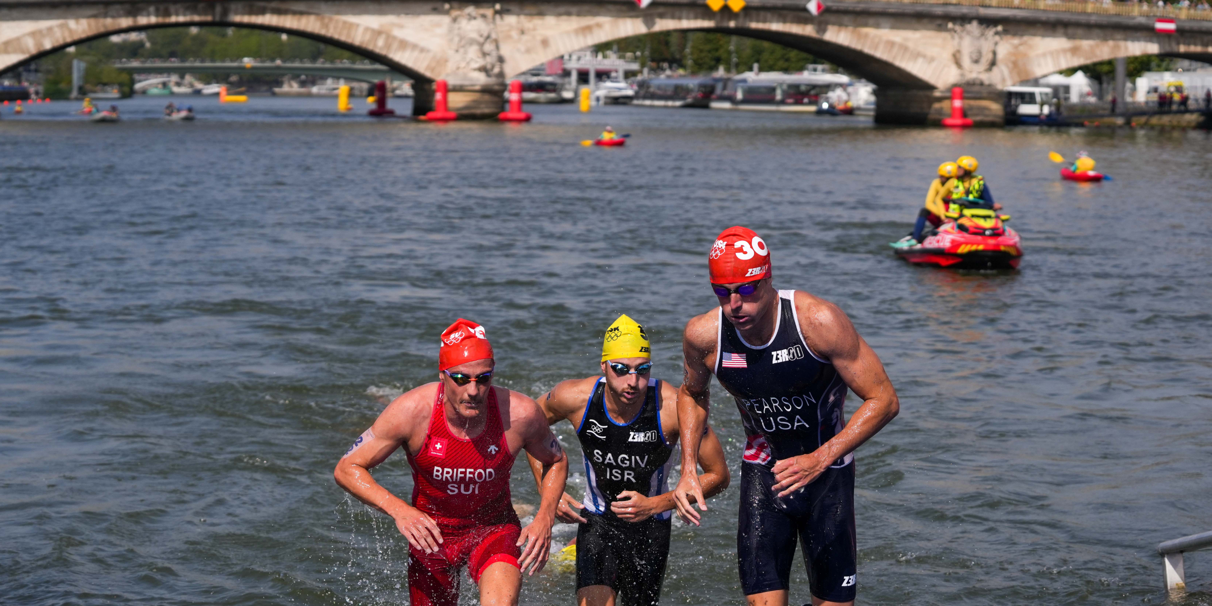 Triathletes race in the River Seine during the 2024 Paris Olympics | Source: Getty Images