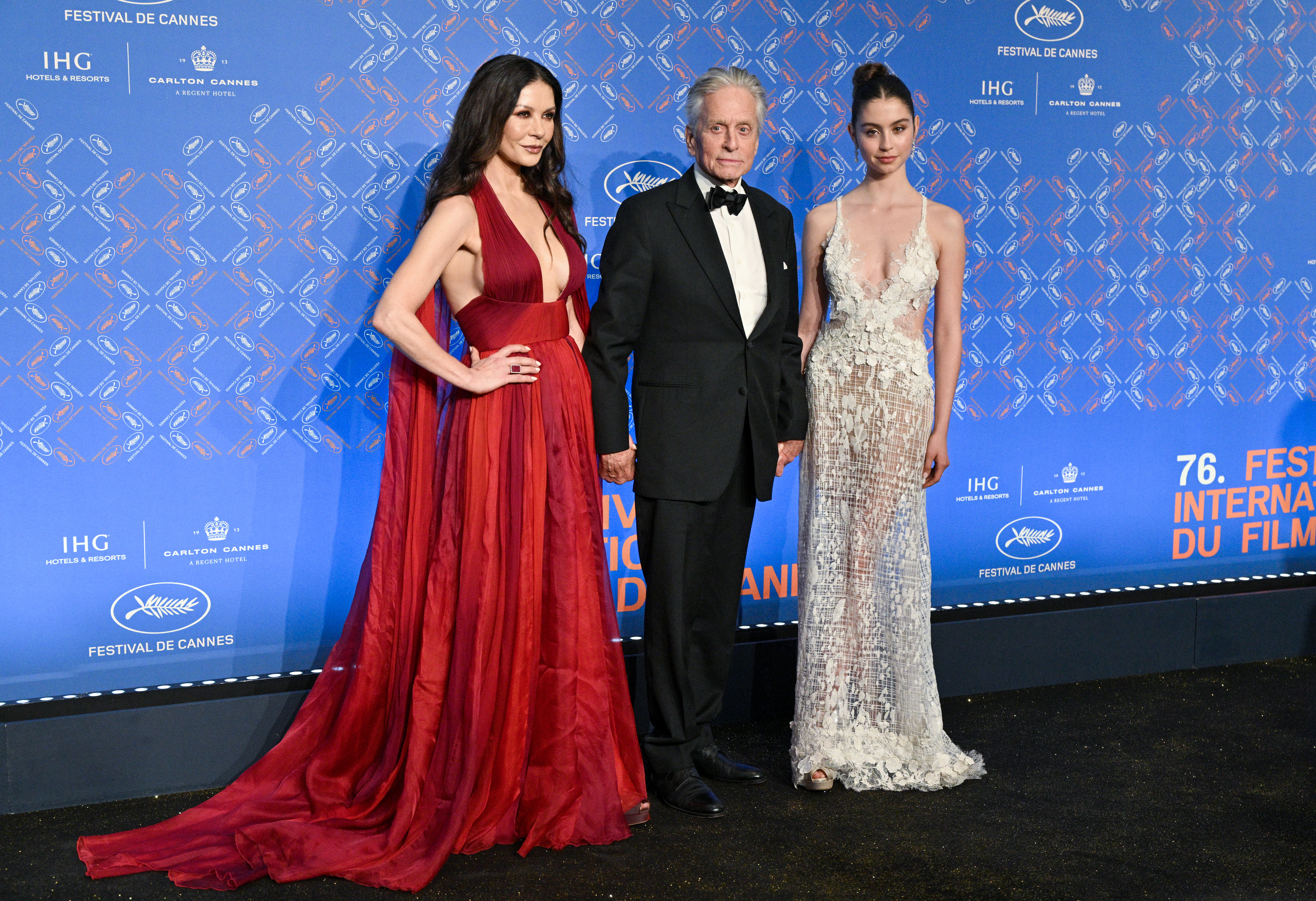 Catherine Zeta-Jones, Michael Douglas and Carys Zeta Douglas at the 76th annual Cannes film festival on May 16, 2023 in Cannes, France | Source: Getty Images