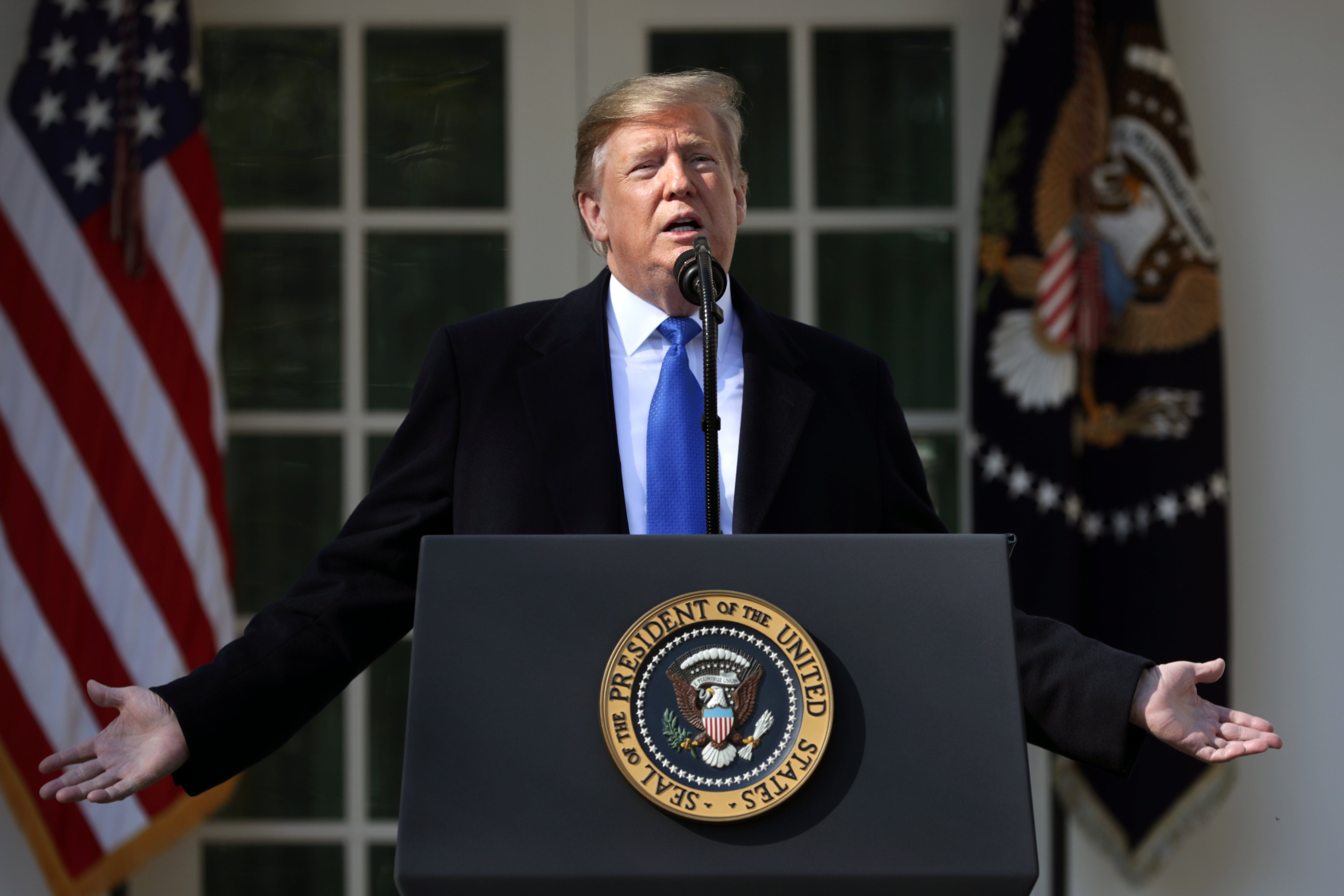 President Donald Trump delivering his National Emergency declaration speech at the White House | Photo: Getty Images