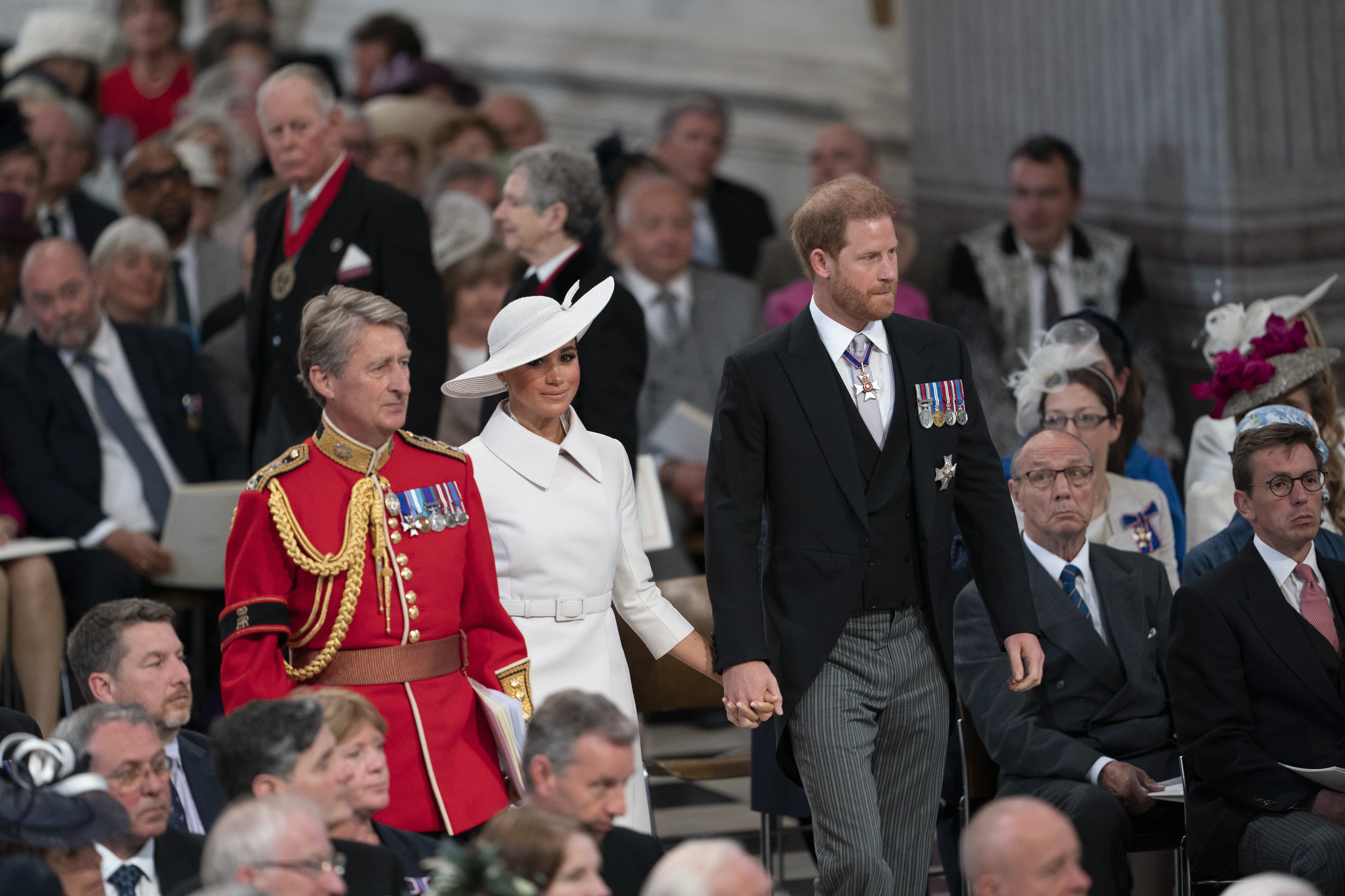 Prince Harry and Meghan Markle attending the service of Thanksgiving for the Queen on June 3, 2022 in London, England. | Source: Getty Images
