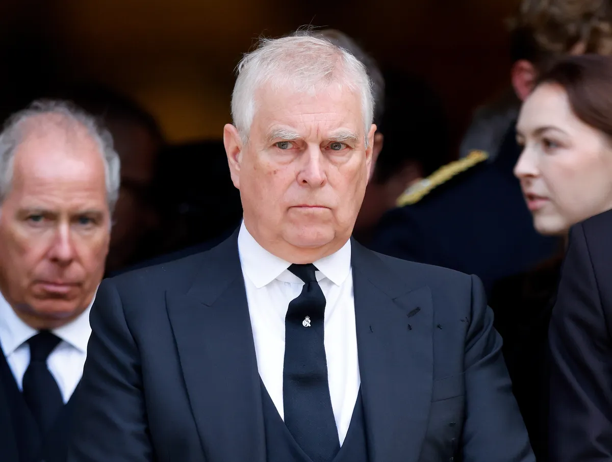Andrew Mountbatten-Windsor attends Katharine, Duchess of Kent's Requiem Mass service at Westminster Cathedral on September 16, 2025 in London, England | Source: Getty Images