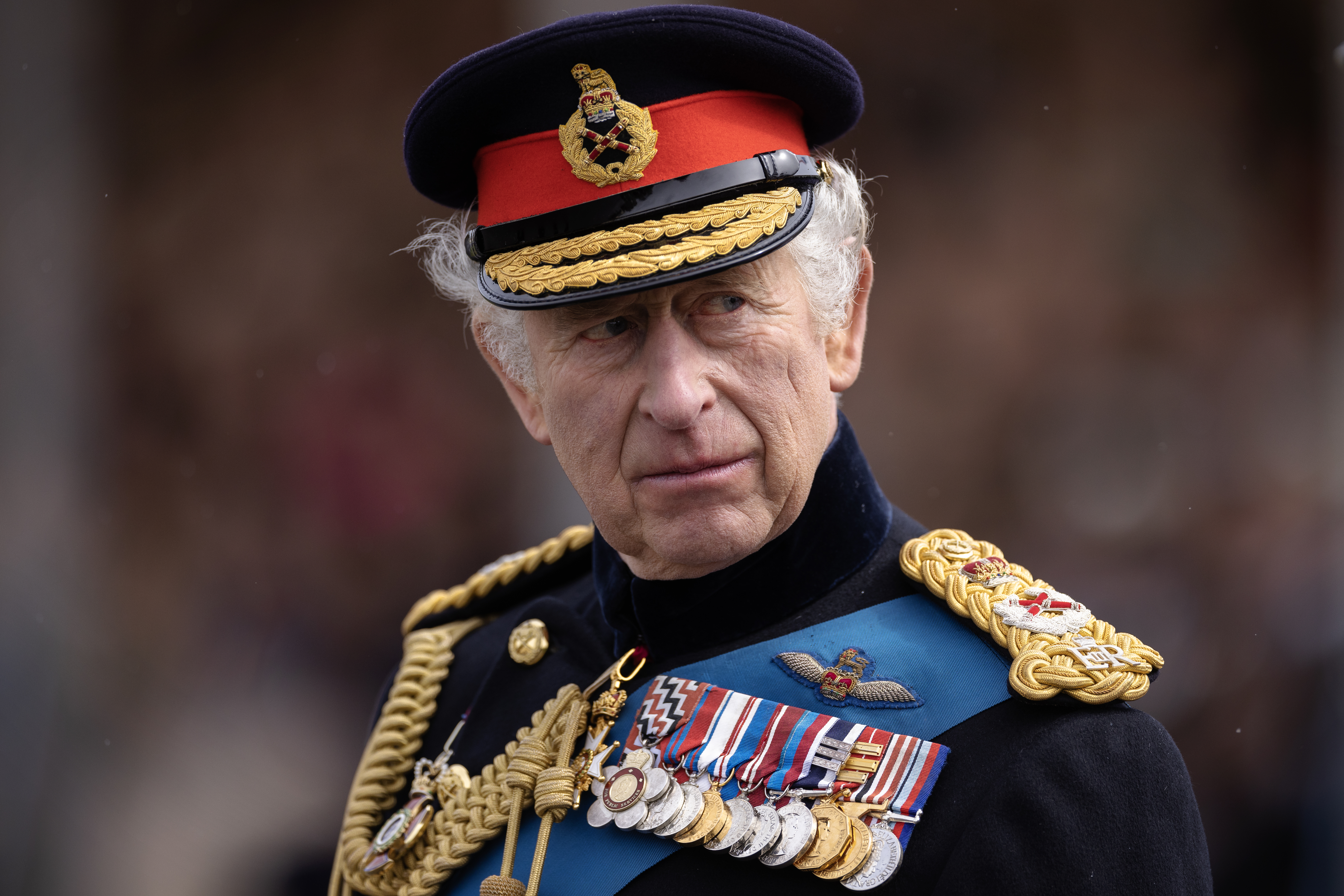 King Charles III inspects the 200th Sovereign's parade at Royal Military Academy Sandhurst on April 14, 2023 in Camberley, England | Source: Getty Images