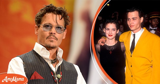 Johnny Depp at the "Lone Ranger" Japan premiere on July 17, 2013, in Tokyo [Left], and he with Winona Ryder at the "Cry-Baby" premiere in Baltimore, Maryland, on July 1, 1990 [Right]. | Source: Atsushi Tomura &  Ke.Mazur/WireImage/Getty Images