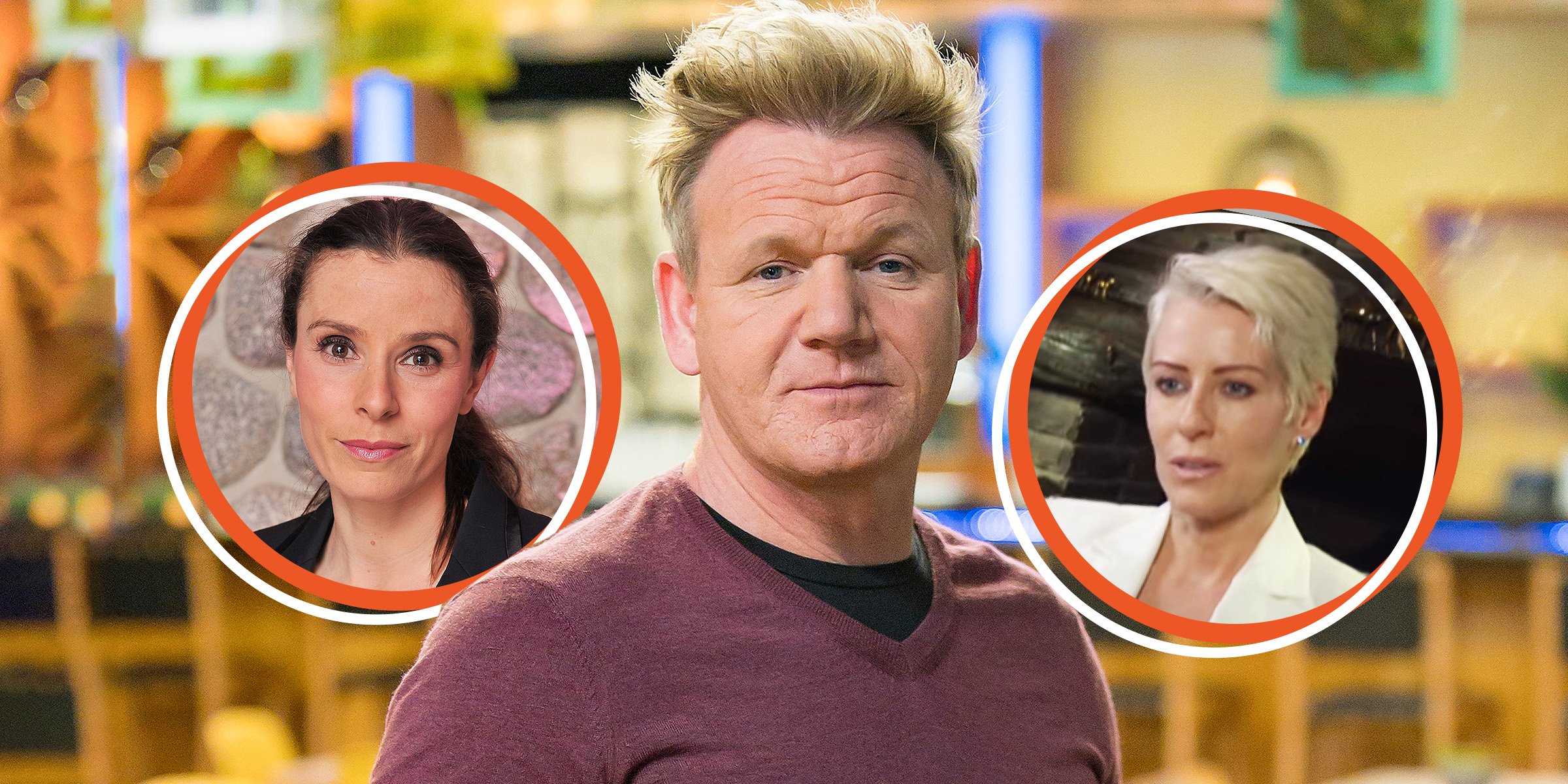 Tana Ramsay keeping a straight face in a photo [left] Gordon Ramsay at the special 2-hour Bear's Den Pizza" and "South Blvd season finale showing Tuesday, Feb. 25 [centre] Sarah Symonds in a youtube interview [right] | Source:  youtube.com/Biography Getty images