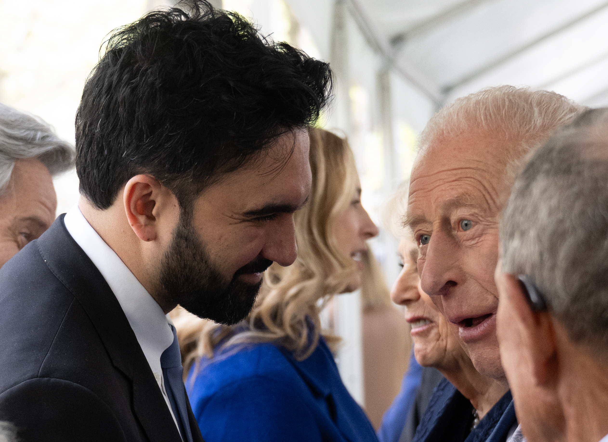 New York City Mayor Zohran Mamdani greets King Charles III during the royal state visit, in New York City, on April 29, 2026.