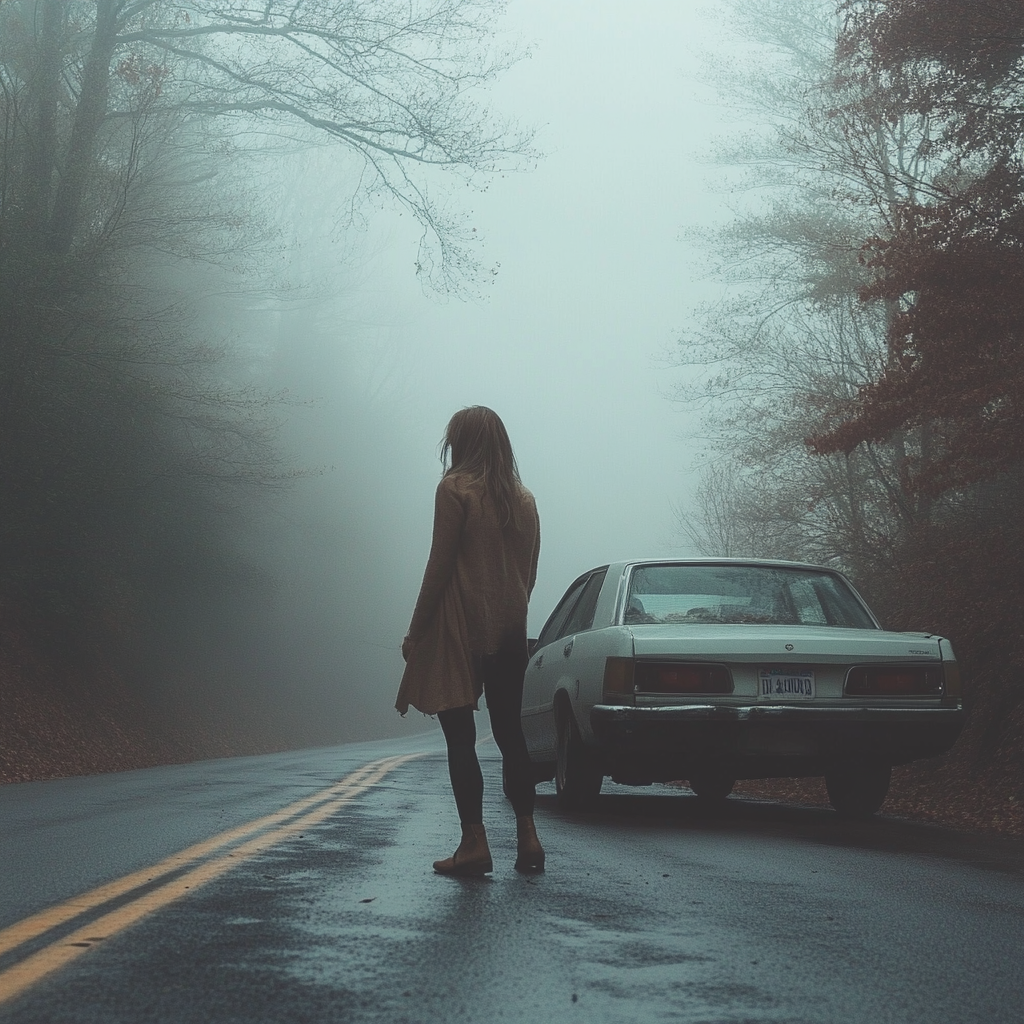 A woman stepping out from her car | Source: Midjourney