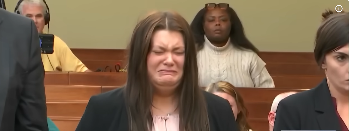 Trinity Poague become emotional after hearing the first verdict, as seen from a video post dated December 5, 2025. | Source: YouTube/COURTTV