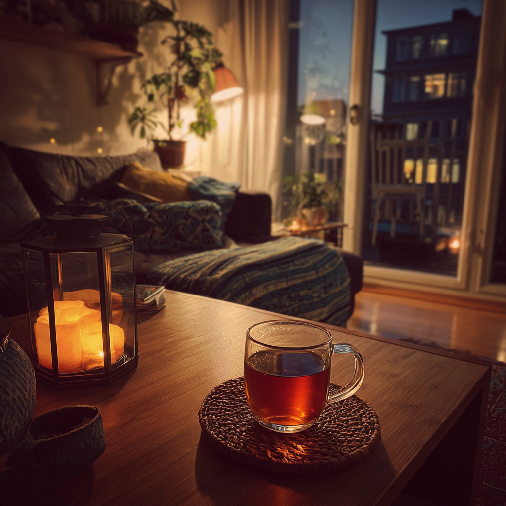 A cup of tea on a coffee table | Source: Midjourney