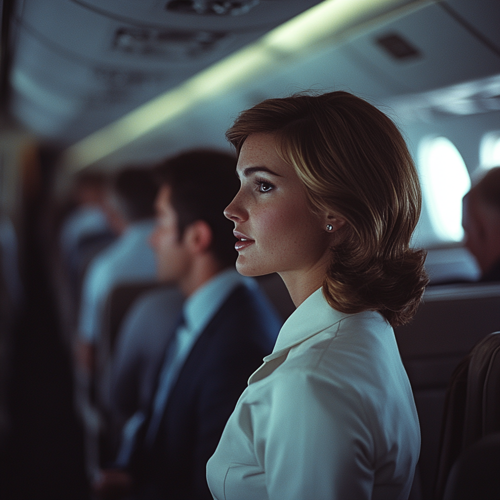 A flight attendant talking to a passenger | Source: Midjourney