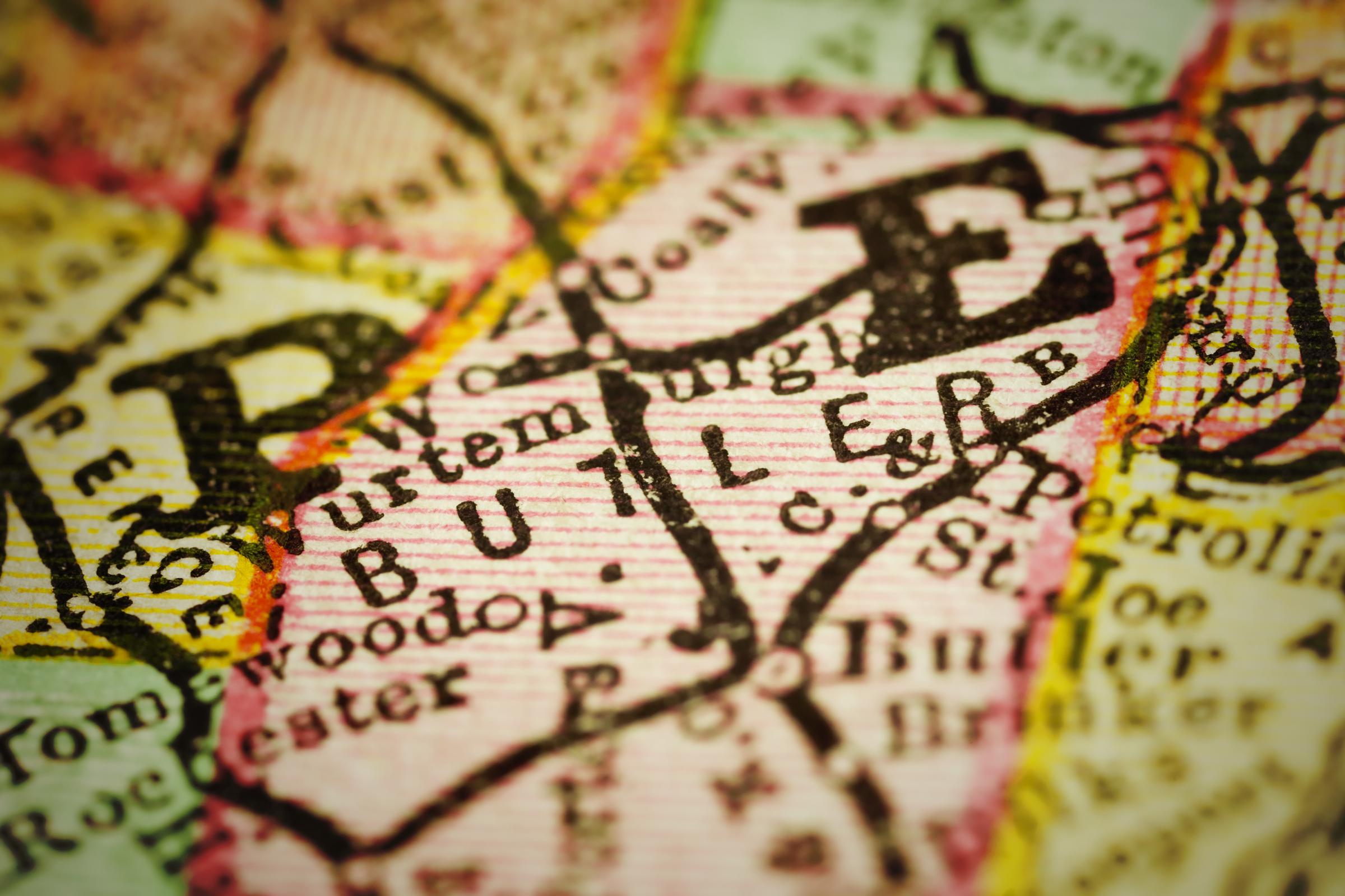 Close-up of an antique map of Butler County, Pennsylvania | Getty Images